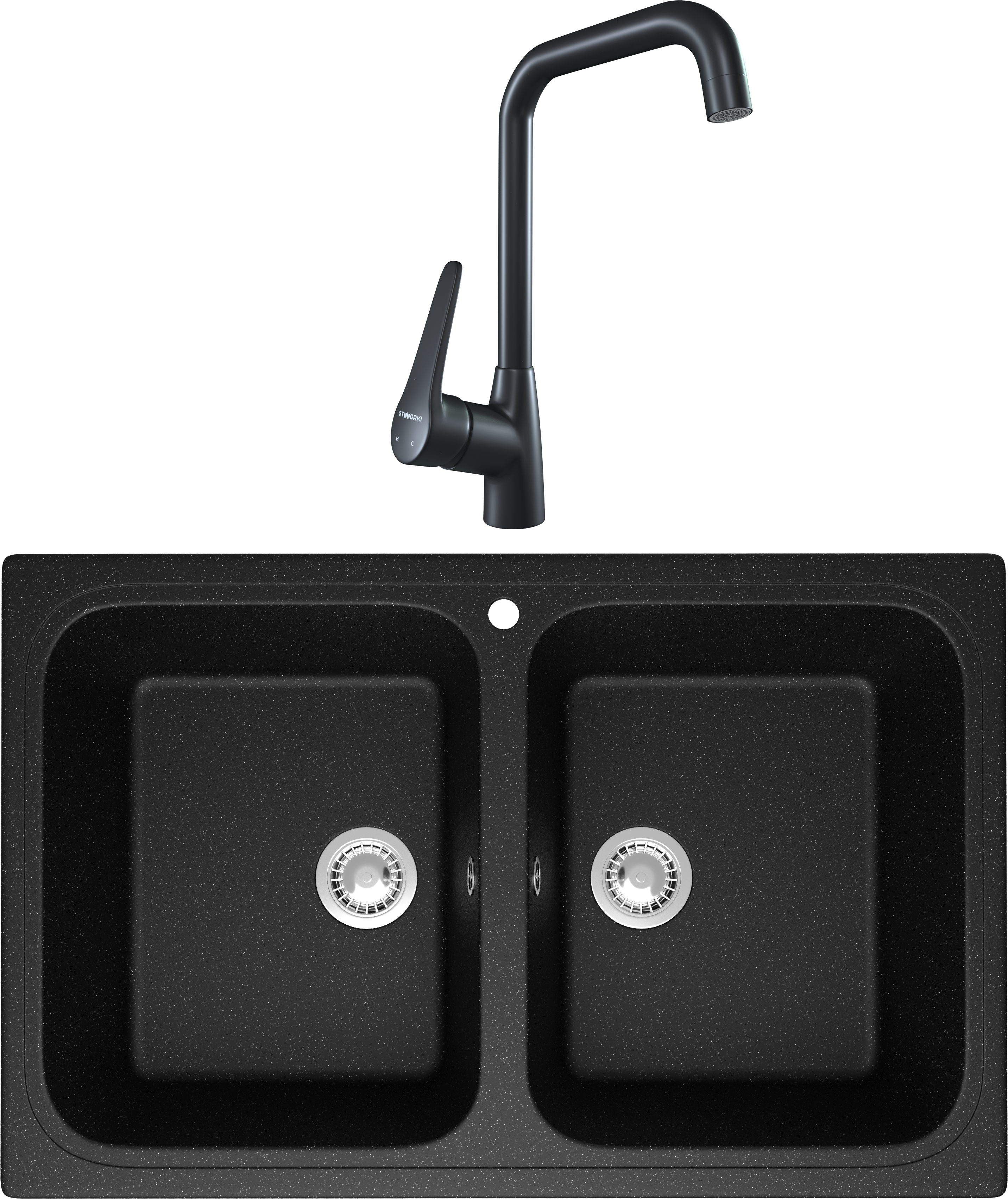 Комплект Мойка Domaci Болонья М-20-002 черная + Смеситель STWORKI WFD04007GA черный матовый
