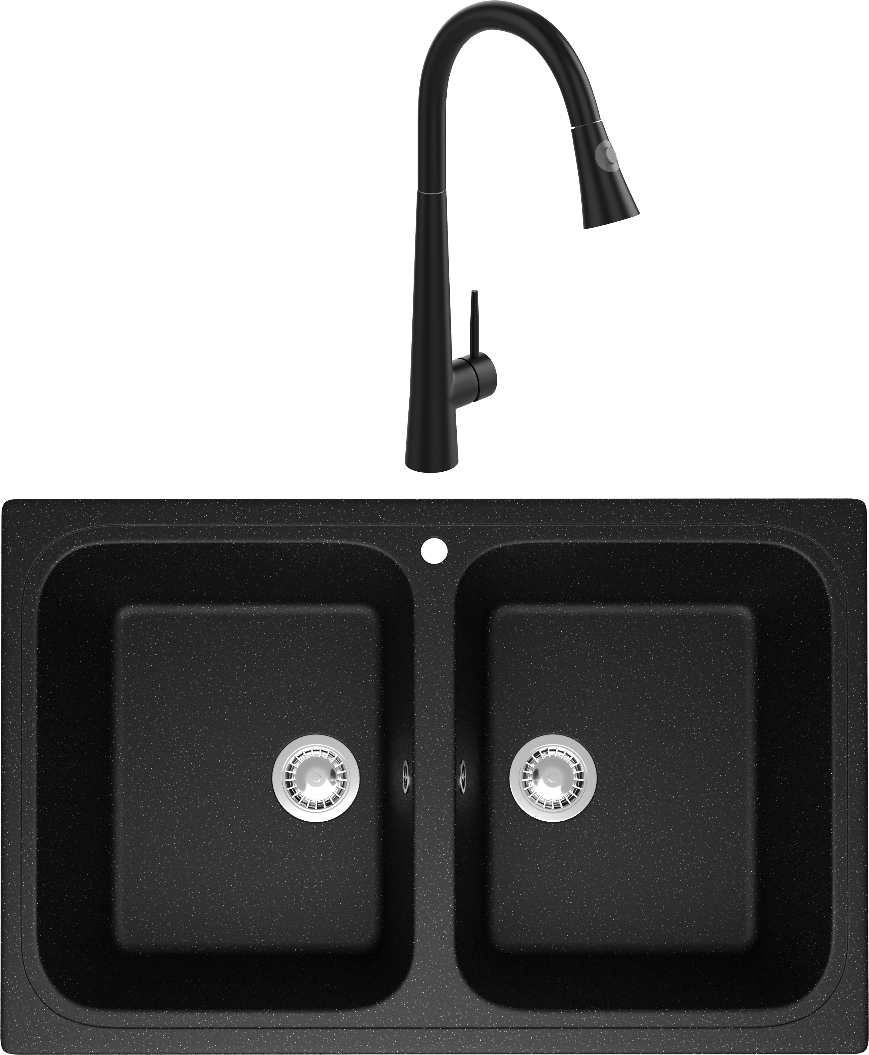 Комплект Мойка Domaci Болонья М-20-002 черная + Смеситель Ливорно WFD04098 черный