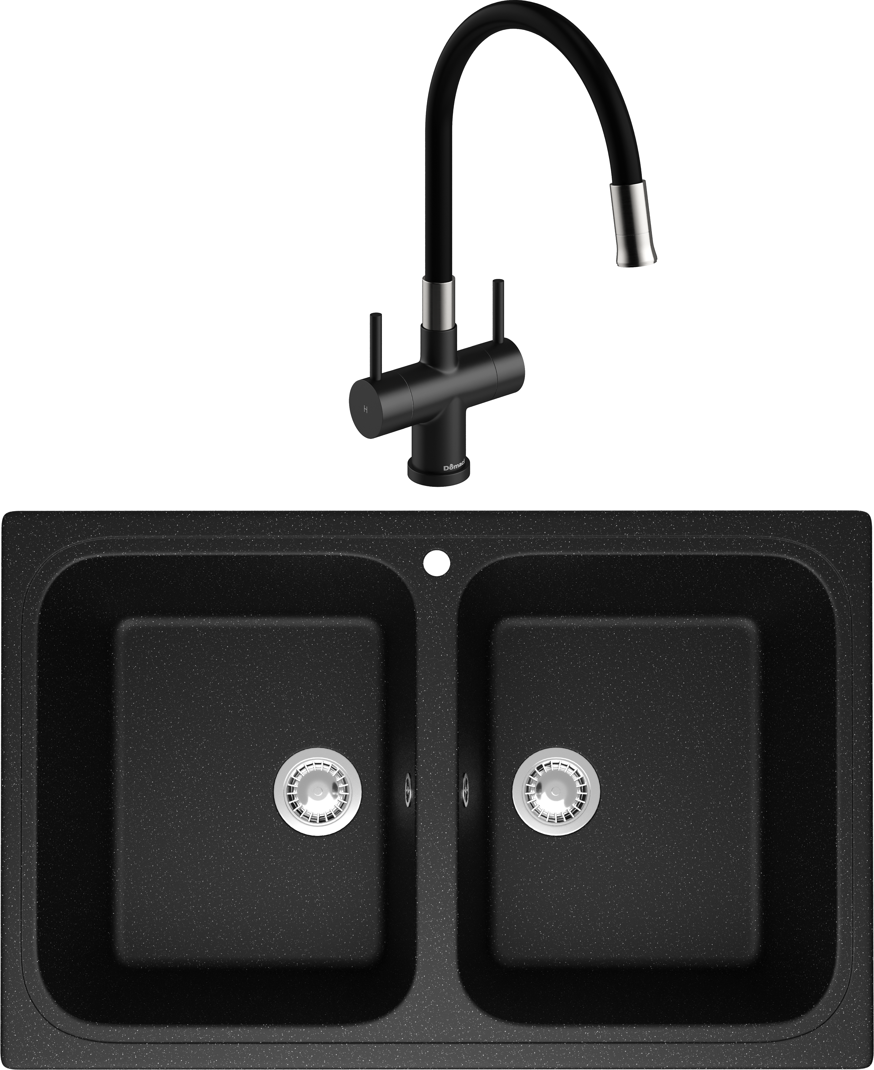 Комплект Мойка Domaci Болонья М-20-002 черная + Смеситель Ливорно WFD04023 черный