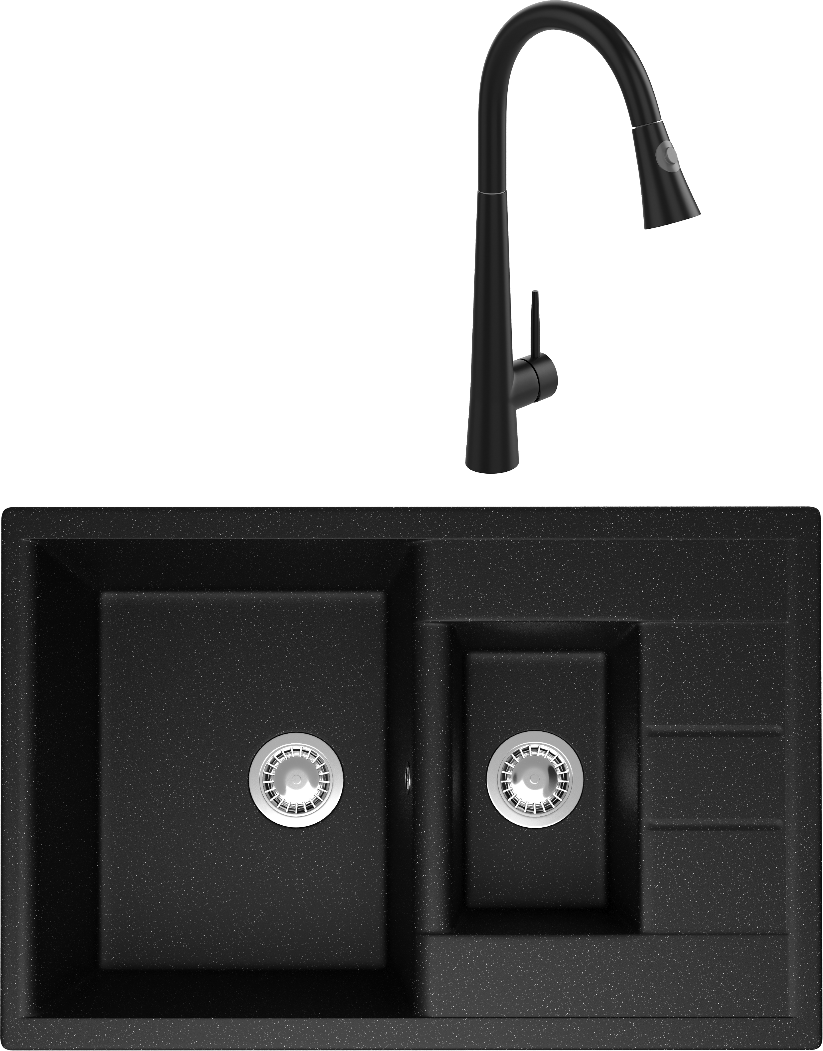 Комплект Мойка Domaci Болонья М-210-002 черная + Смеситель Ливорно WFD04098 черный