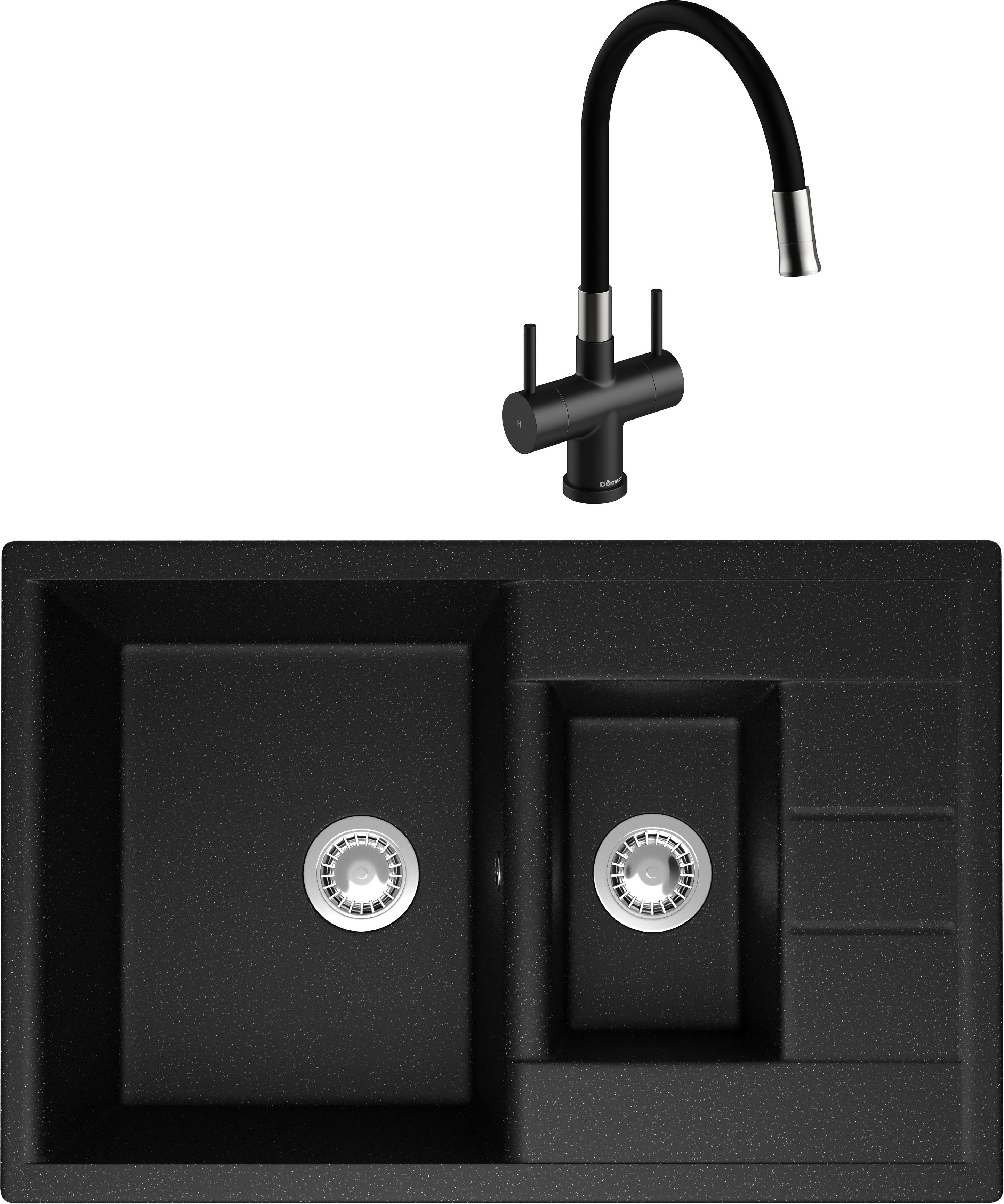 Комплект Мойка Domaci Болонья М-210-002 черная + Смеситель Ливорно WFD04023 черный