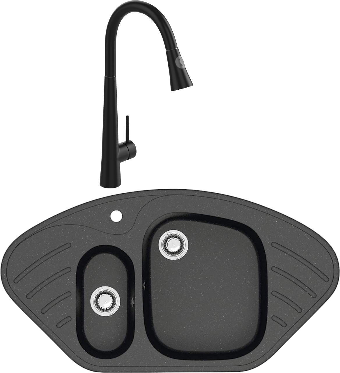 Комплект Мойка Domaci Болонья М-23-002 черная + Смеситель Ливорно WFD04098 черный