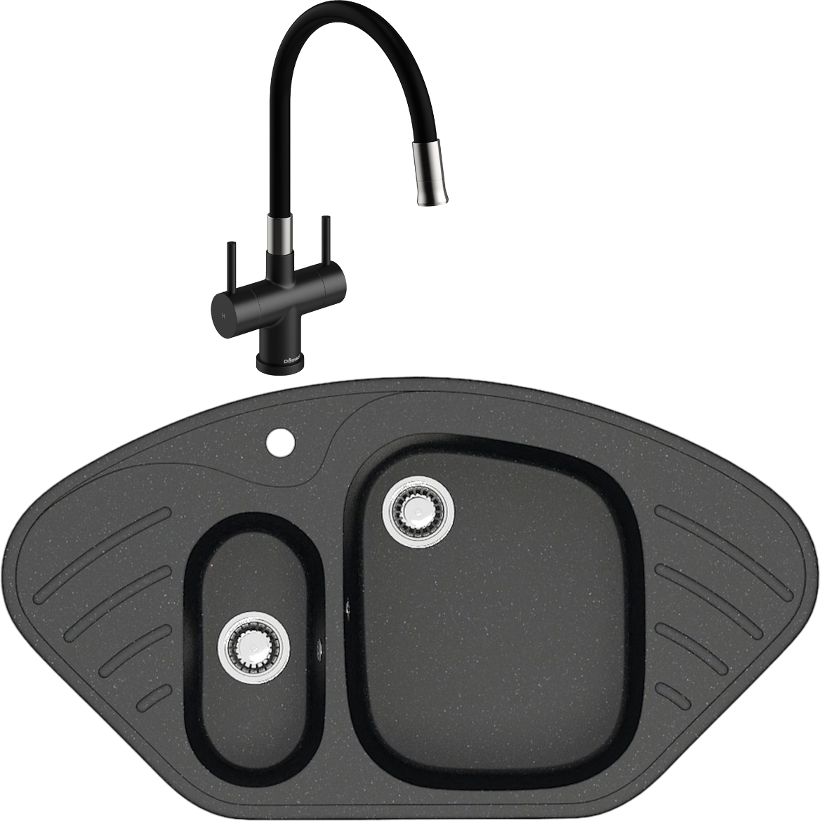 Комплект Мойка Domaci Болонья М-23-002 черная + Смеситель Ливорно WFD04023 черный