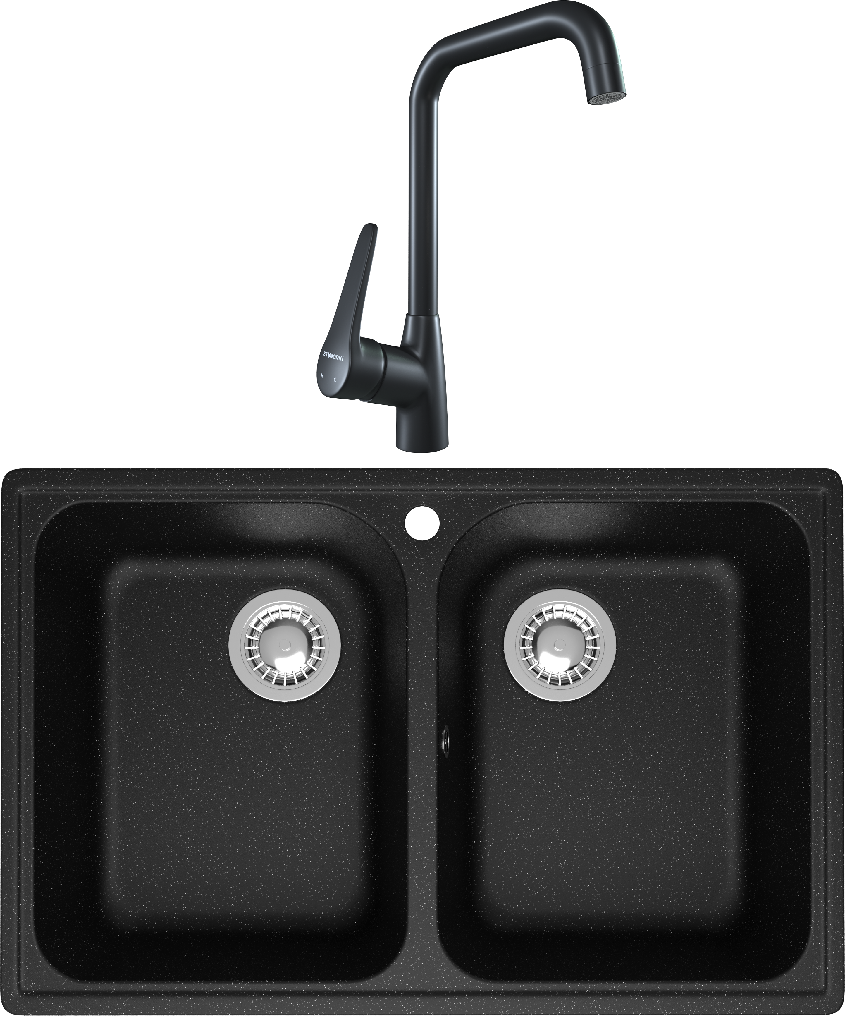 Комплект Мойка Domaci Болонья М-260-002 черная + Смеситель STWORKI WFD04007GA черный матовый