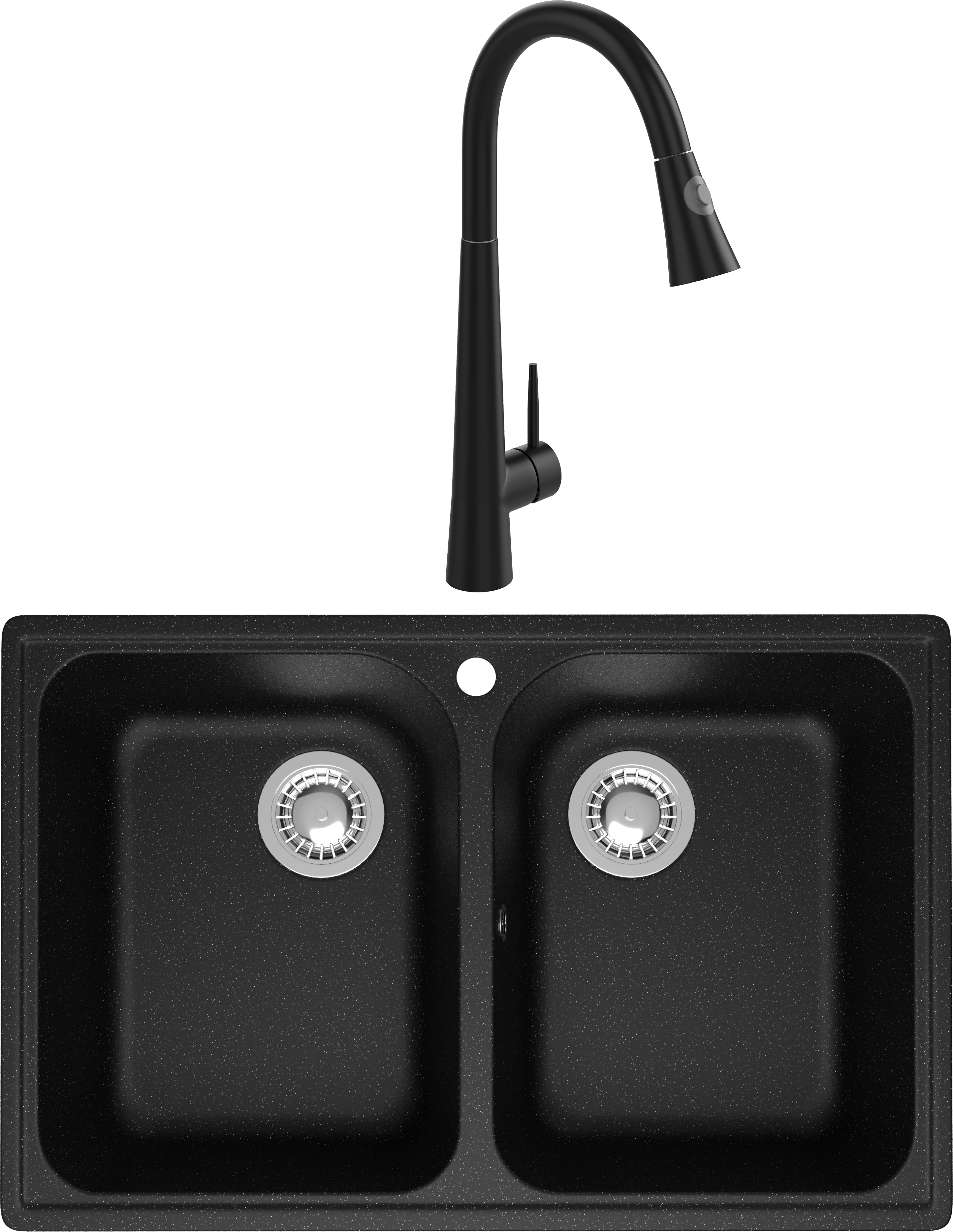Комплект Мойка Domaci Болонья М-260-002 черная + Смеситель Ливорно WFD04098 черный