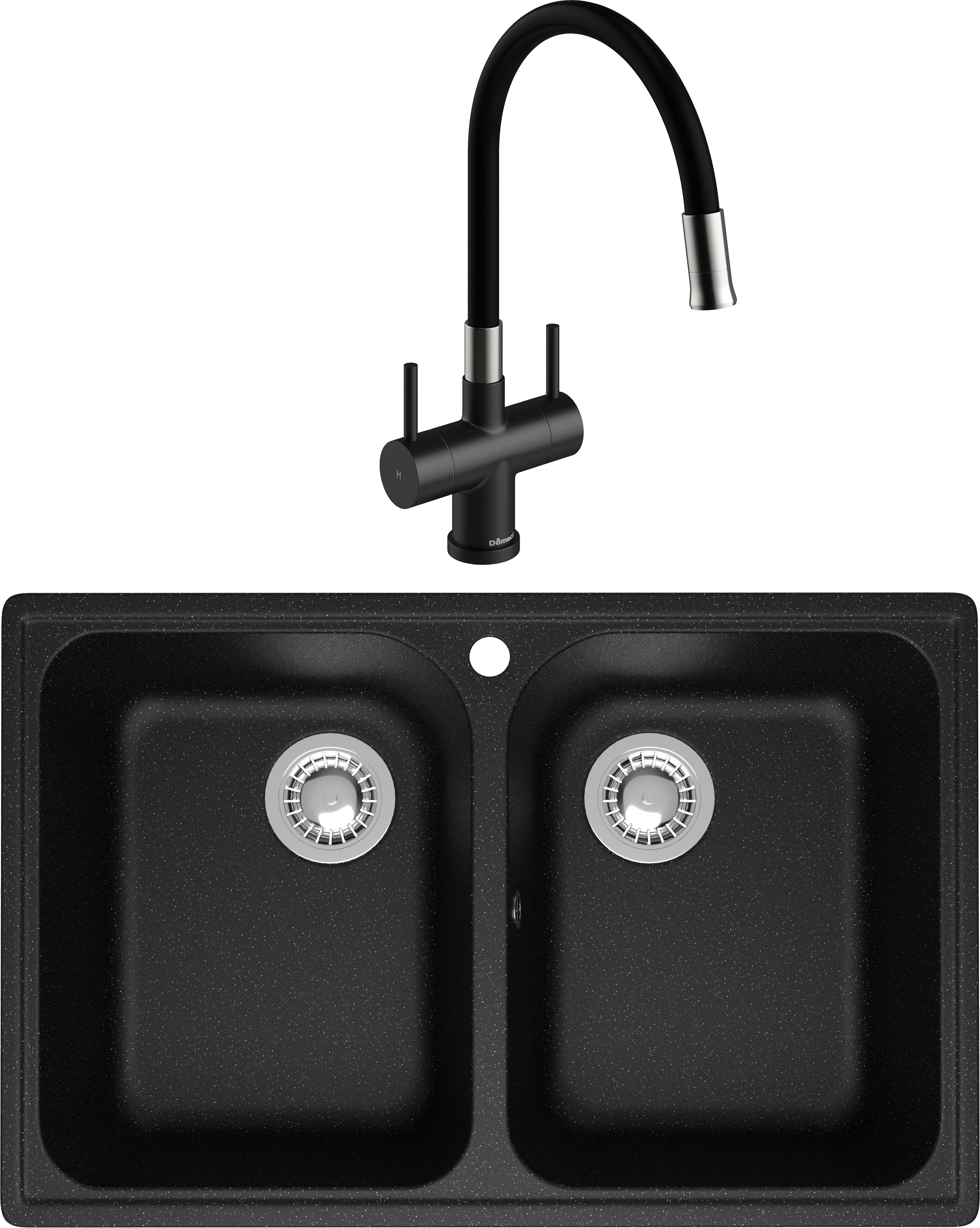Комплект Мойка Domaci Болонья М-260-002 черная + Смеситель Ливорно WFD04023 черный