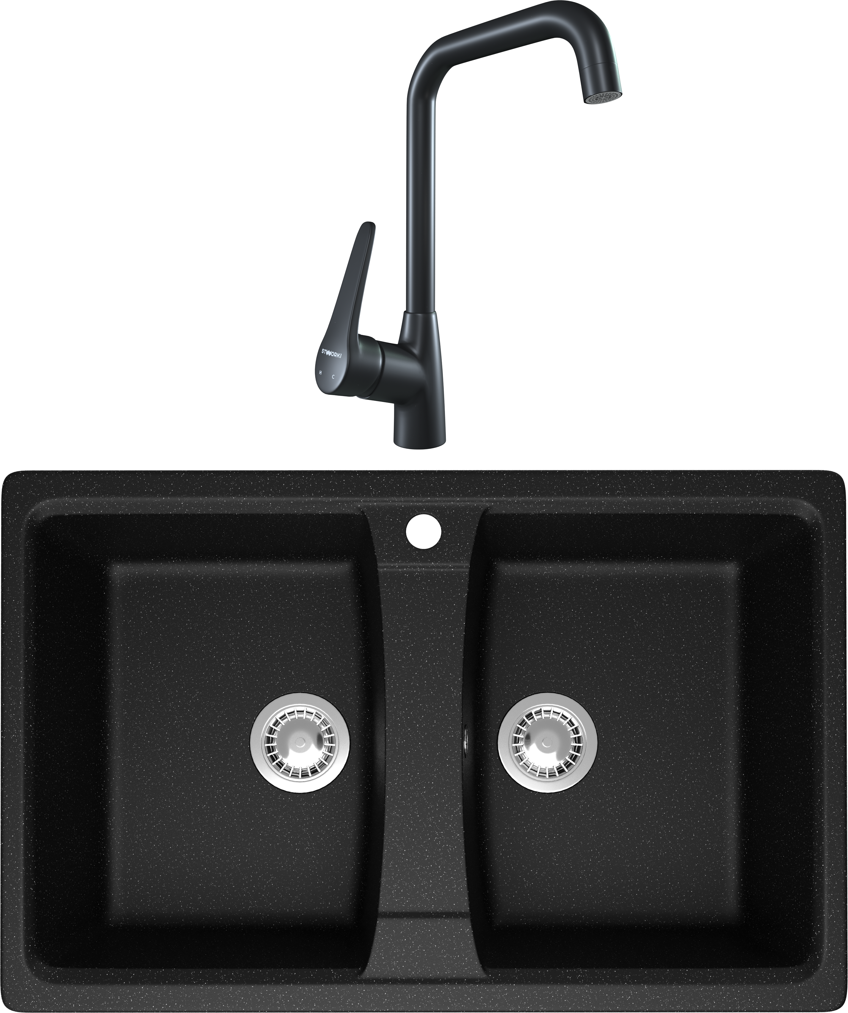 Комплект Мойка Domaci Болонья М-26-002 черная + Смеситель STWORKI WFD04007GA черный матовый
