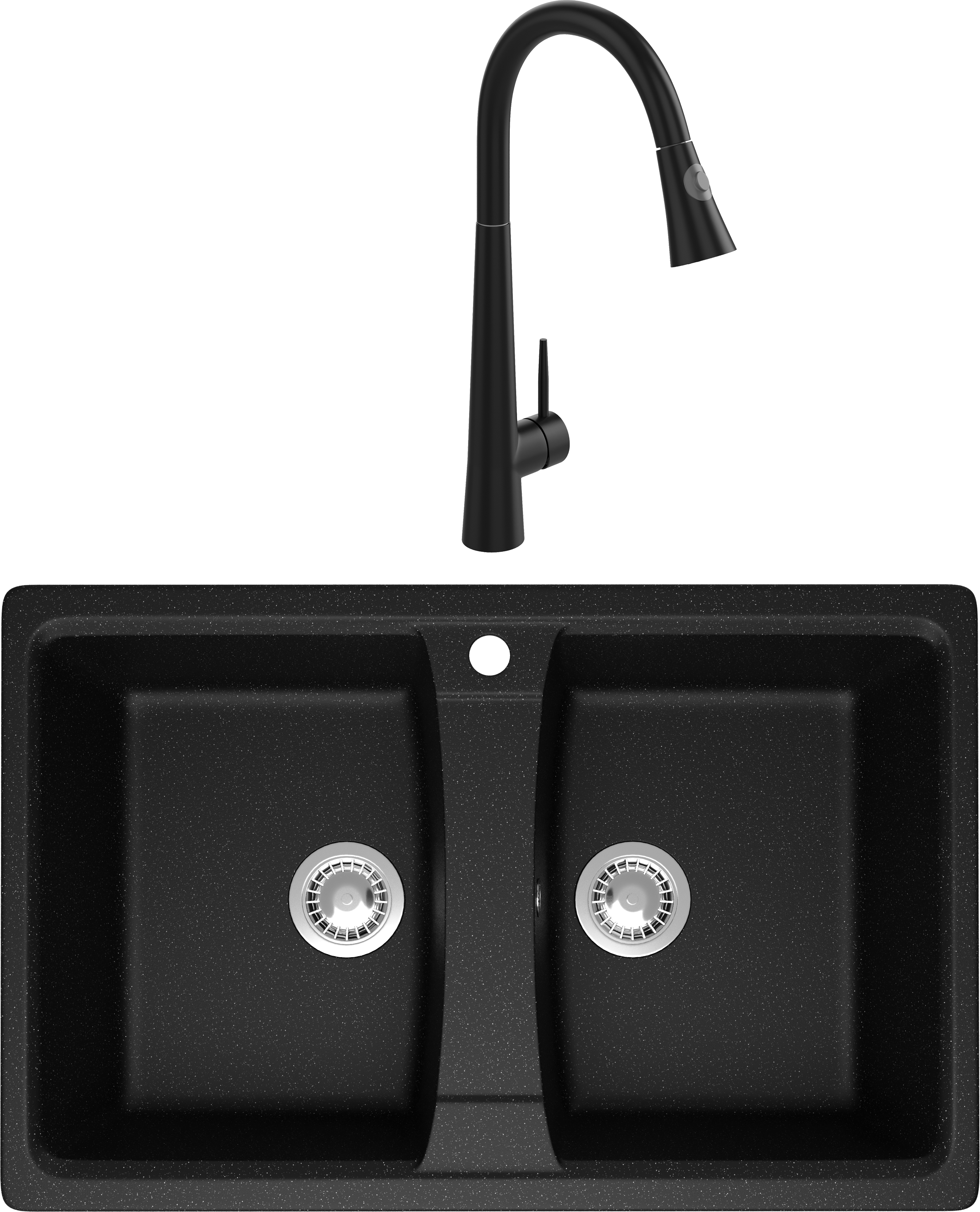 Комплект Мойка Domaci Болонья М-26-002 черная + Смеситель Ливорно WFD04098 черный