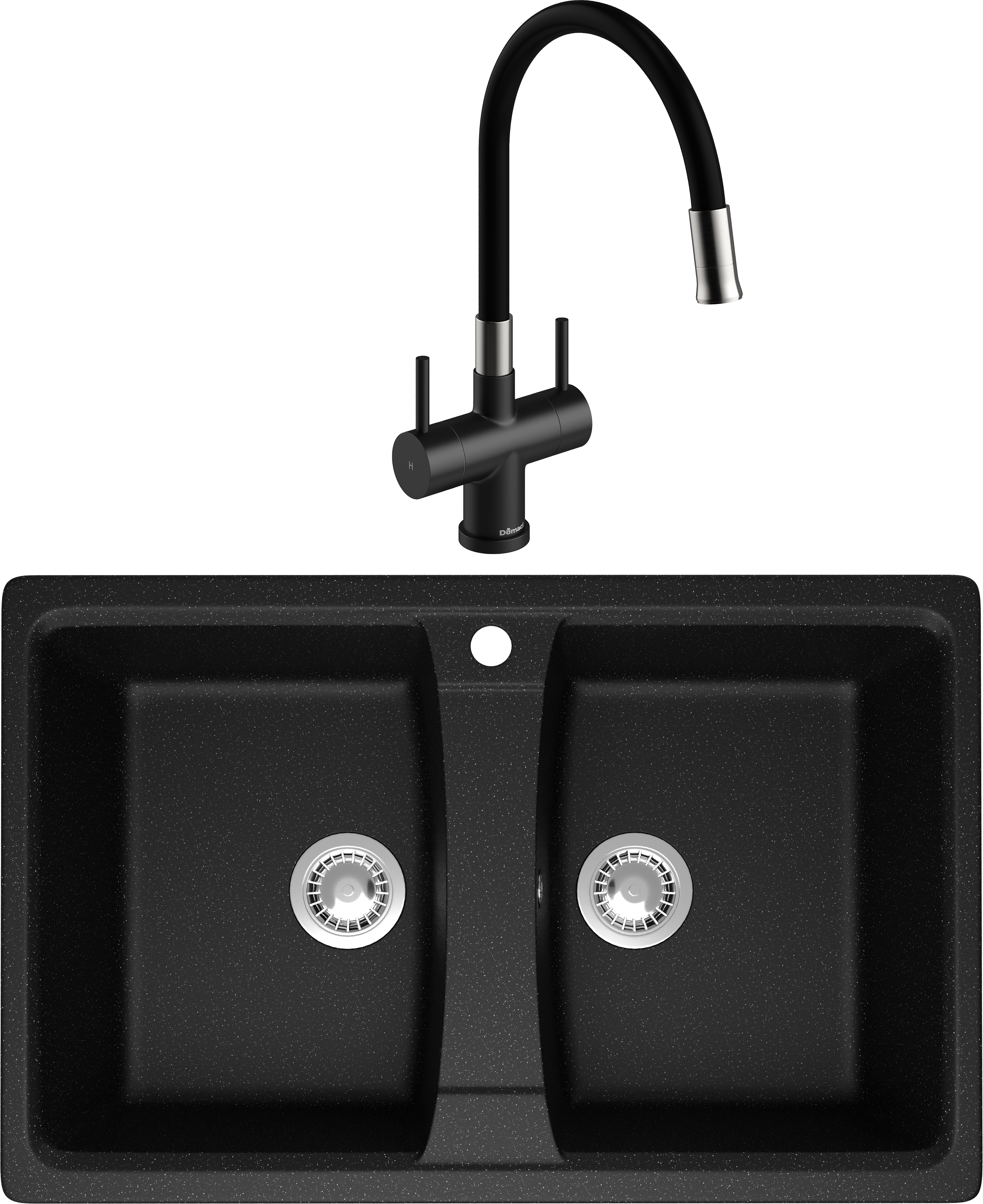 Комплект Мойка Domaci Болонья М-26-002 черная + Смеситель Ливорно WFD04023 черный