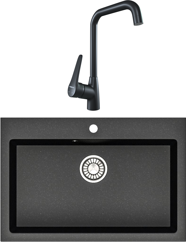 Комплект Мойка Domaci Болонья М-39-002 черная + Смеситель STWORKI WFD04007GA черный матовый