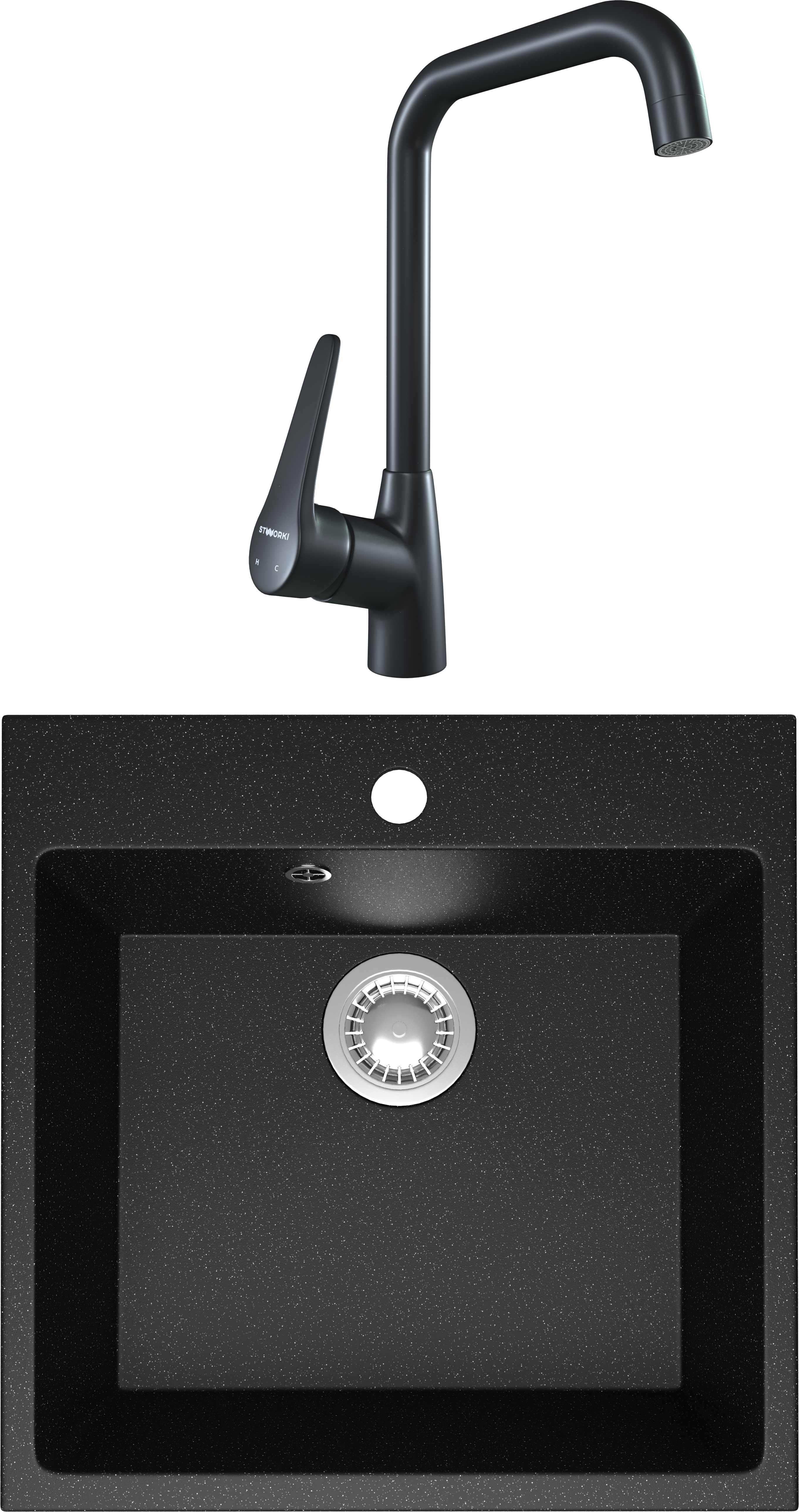 Комплект Мойка Domaci Болонья М-42-002 черная + Смеситель STWORKI WFD04007GA черный матовый