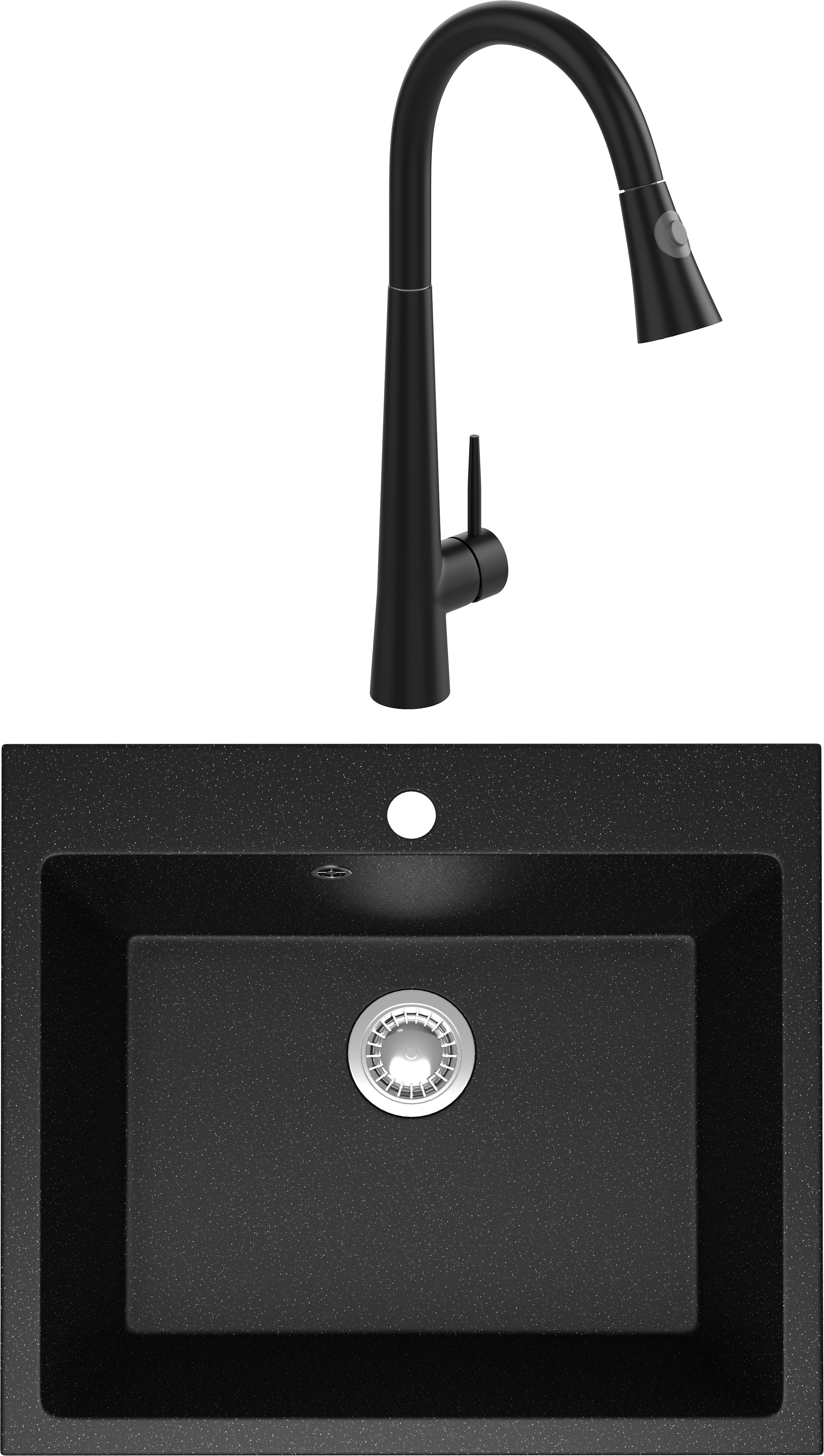 Комплект Мойка Domaci Болонья М-44-002 черная + Смеситель Ливорно WFD04098 черный