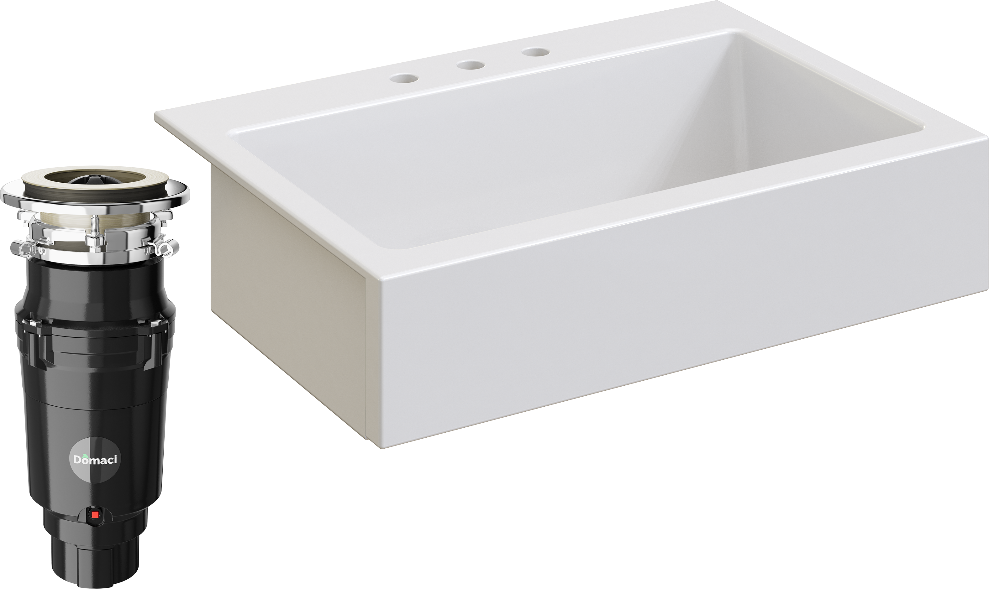 Комплект Мойка кухонная Domaci Сиена 50186-101 с 3 отверстиями, белый глянец + Измельчитель Равенна Vento Plus 560