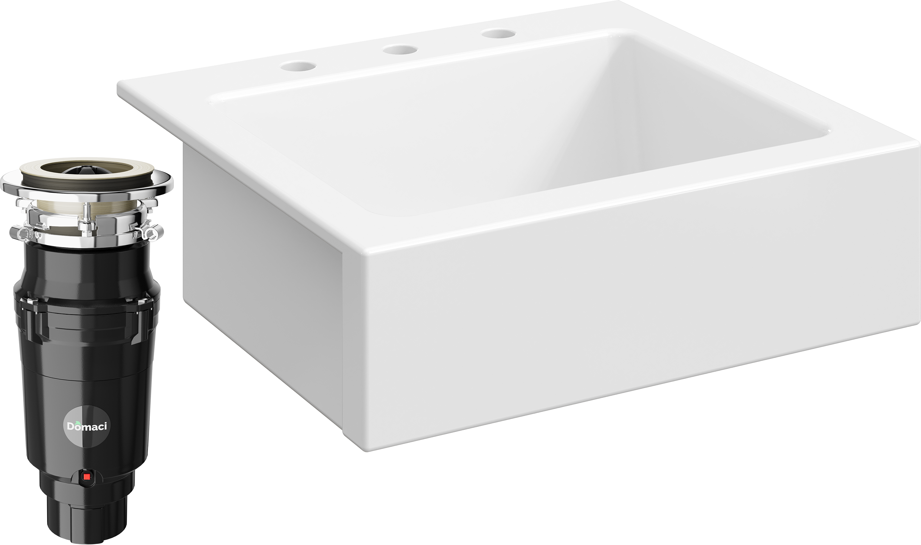 Комплект Мойка Domaci Сиена 50166-101 с 3 отверстиями, белый глянец + Измельчитель Равенна Vento Plus 560