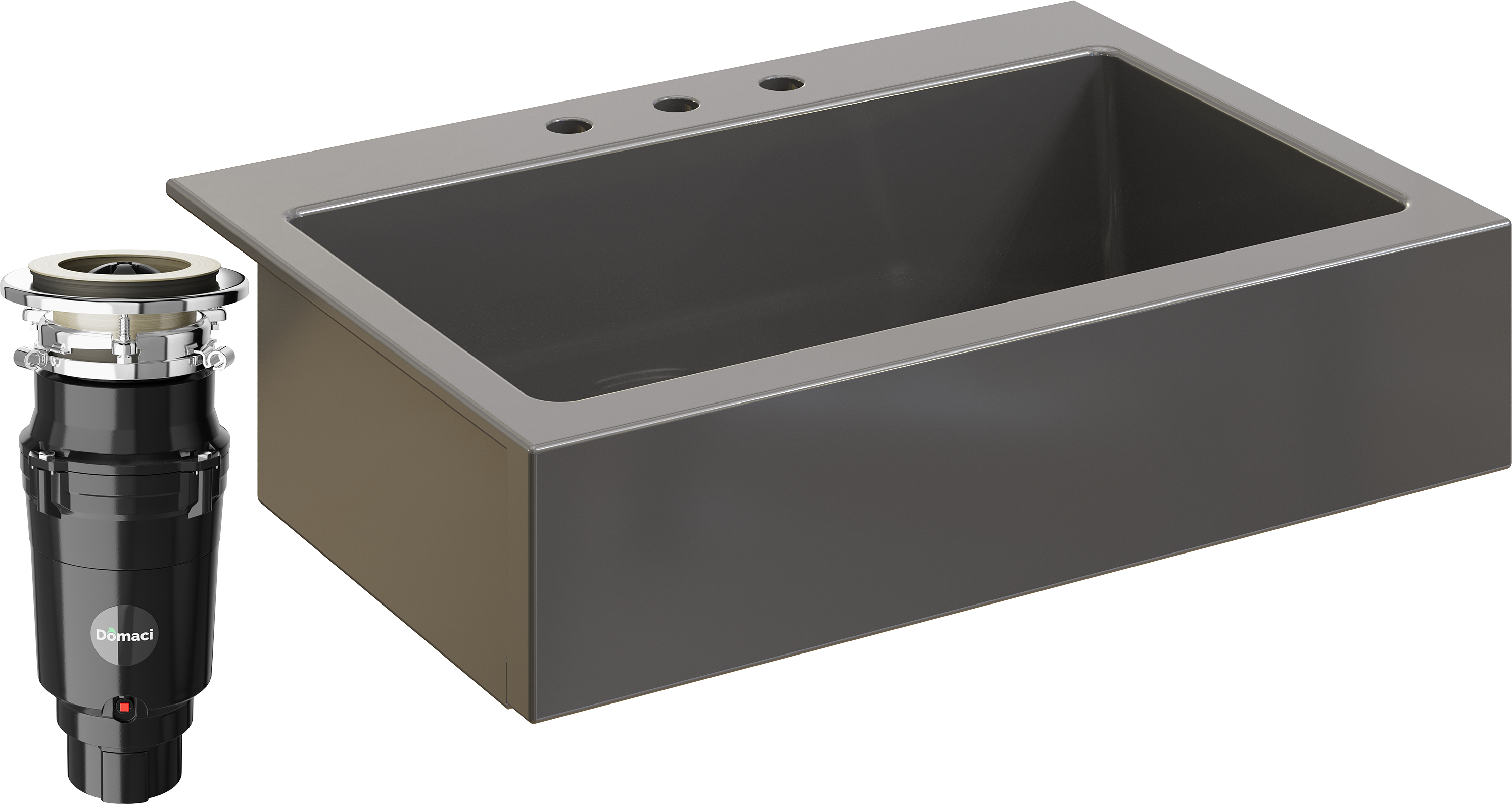 Комплект Мойка кухонная Domaci Сиена 50186-112 с 3 отверстиями, антрацит + Измельчитель Равенна Vento Plus 560