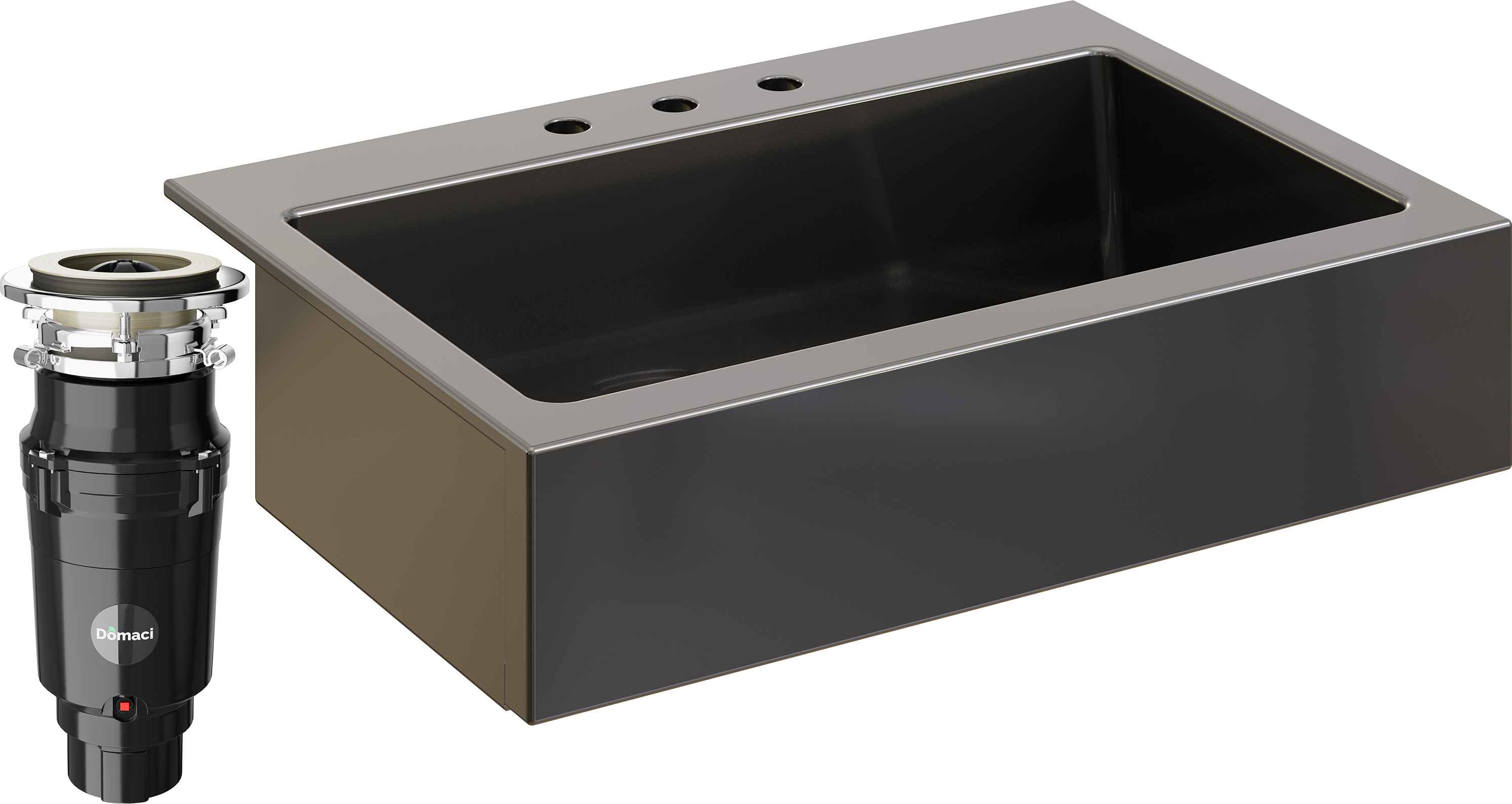 Комплект Мойка кухонная Domaci Сиена 50186-110 с 3 отверстиями, черная матовая + Измельчитель Равенна Vento Plus 560