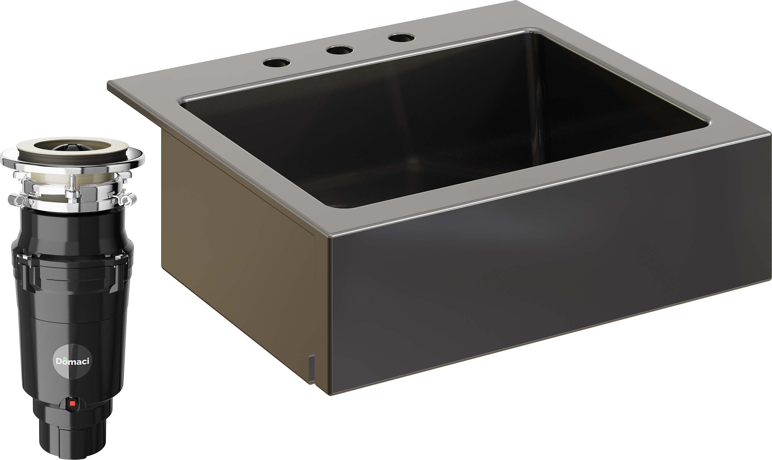 Комплект Мойка кухонная Domaci Сиена 50166-110 с 3 отверстиями, черная матовая + Измельчитель Равенна Vento Plus 560