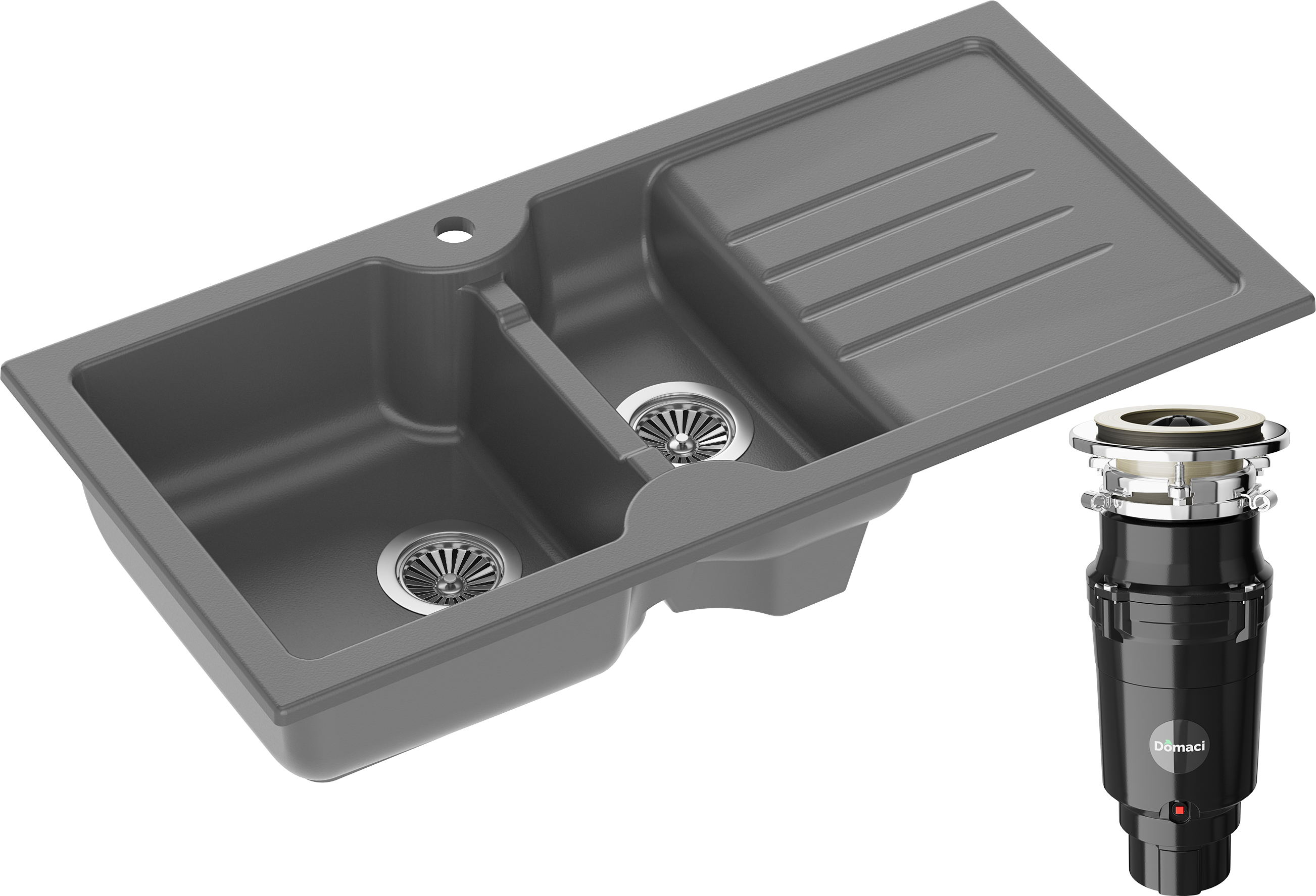 Комплект Мойка Domaci Сиена 54100-112 антрацит + Измельчитель Равенна Vento Plus 560
