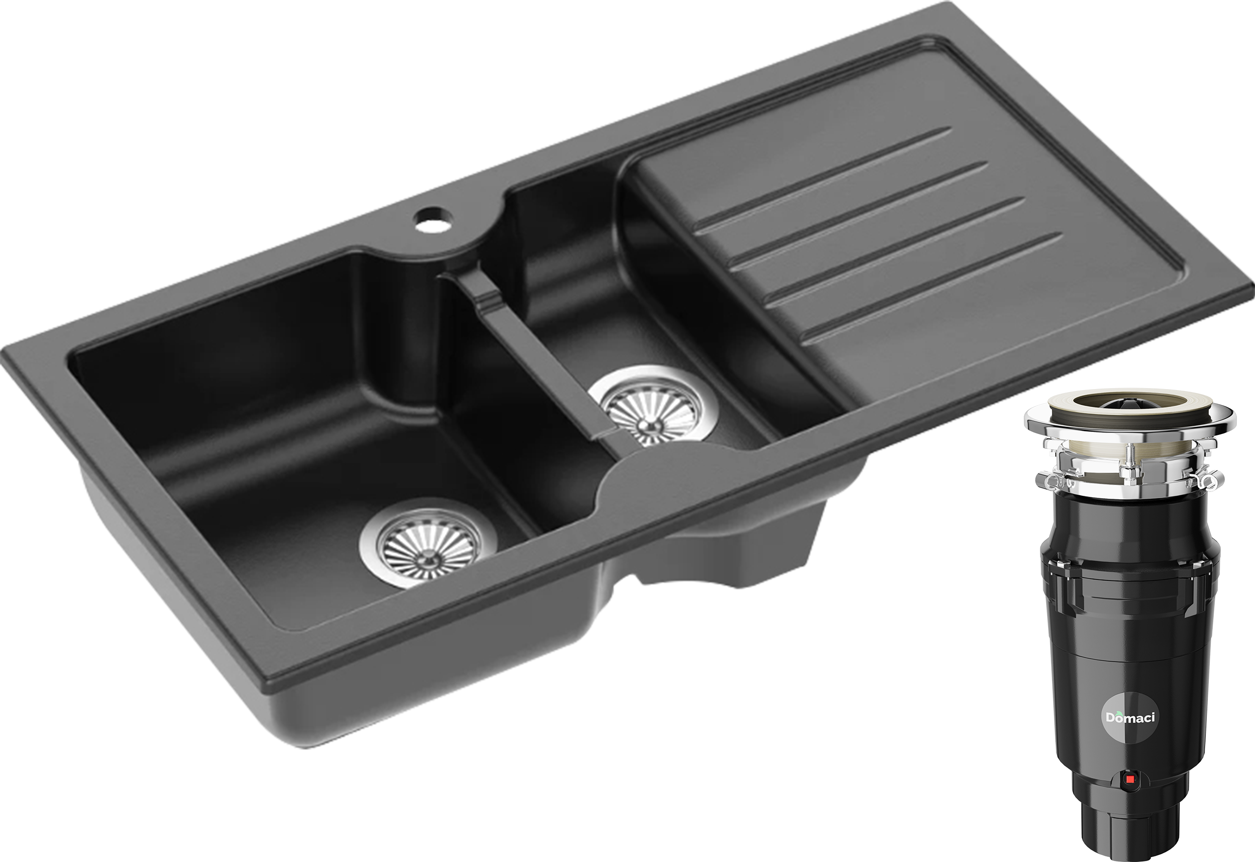 Комплект Мойка Domaci Сиена 54100-110 черная матовая + Измельчитель Равенна Vento Plus 560