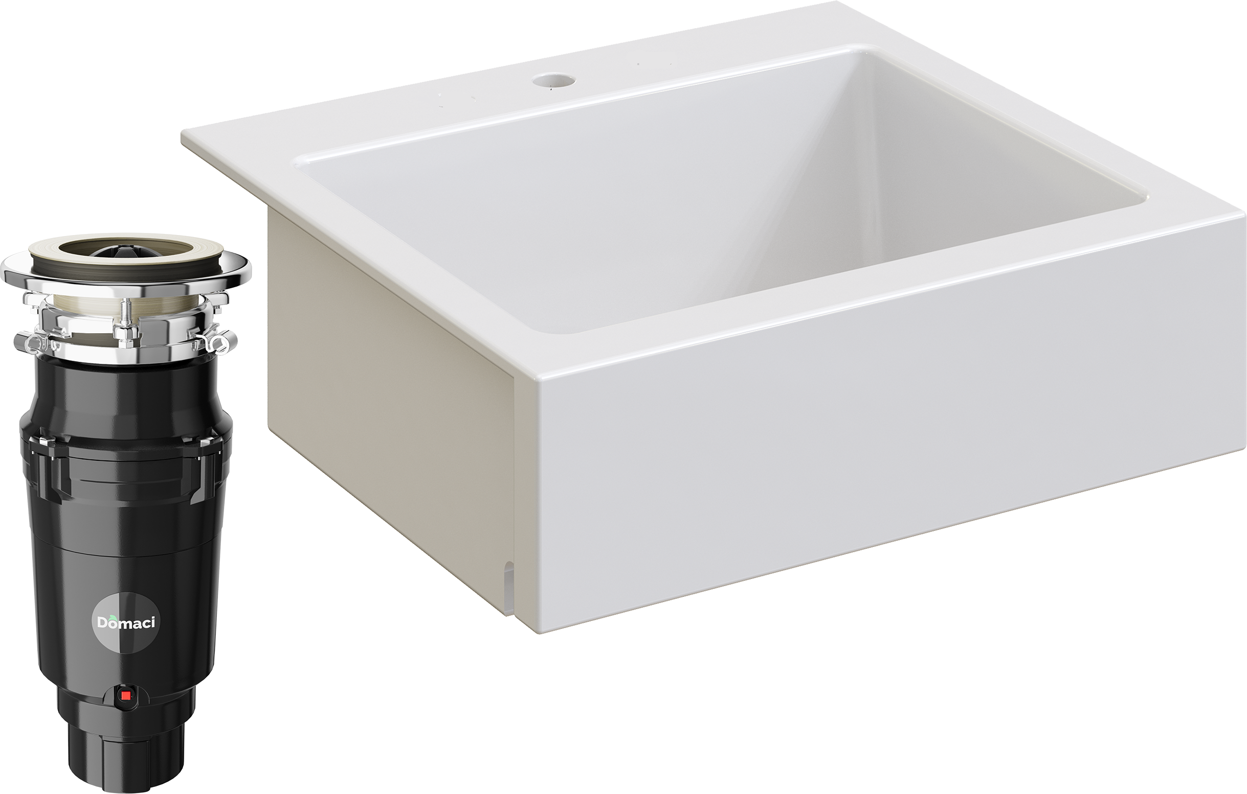 Комплект Мойка Domaci Сиена 50166-101 с 1 отверстием, белый глянец + Измельчитель Равенна Vento Plus 560