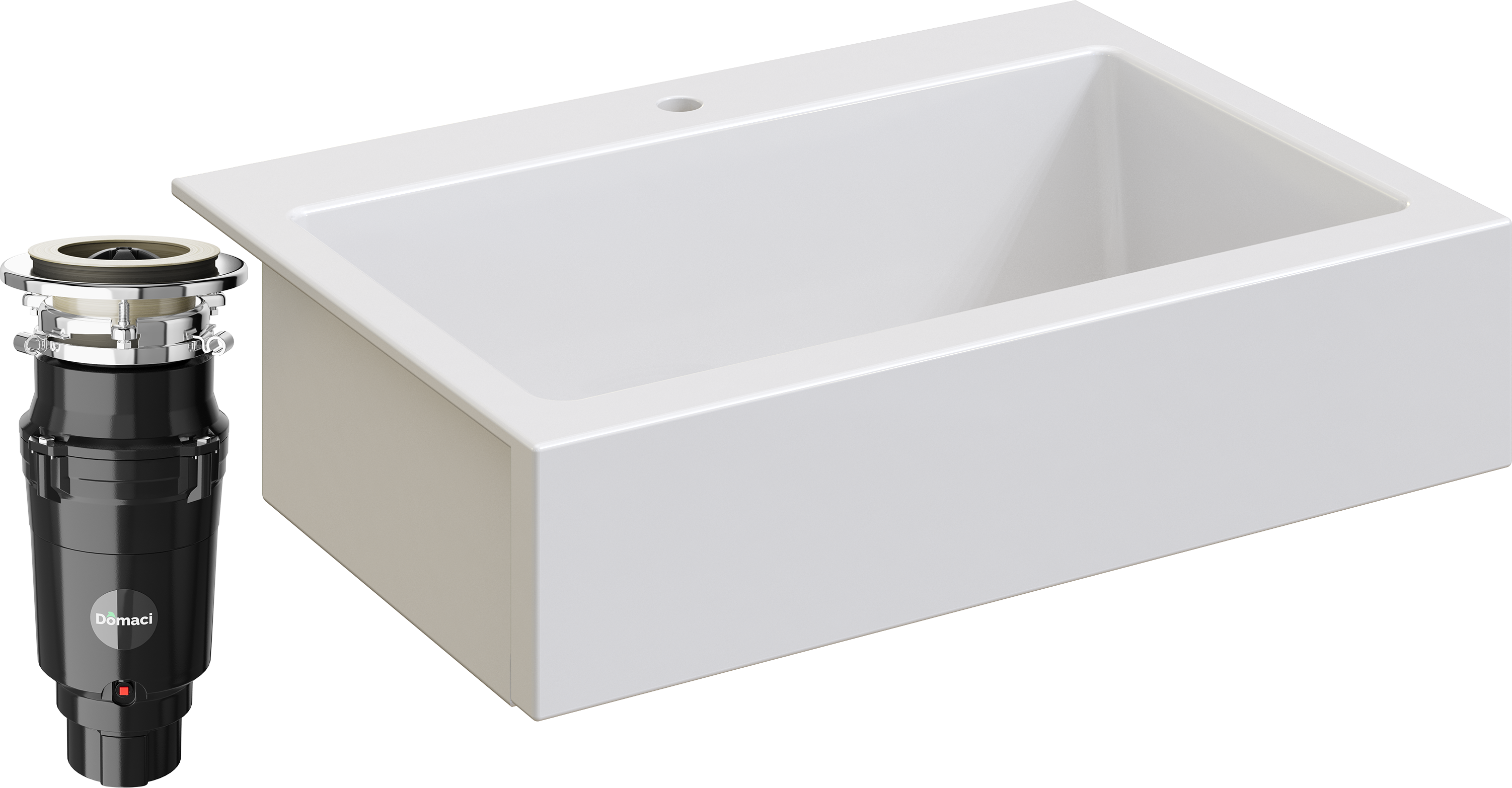 Комплект Мойка кухонная Domaci Сиена 50186-101 с 1 отверстием, белый глянец + Измельчитель Равенна Vento Plus 560