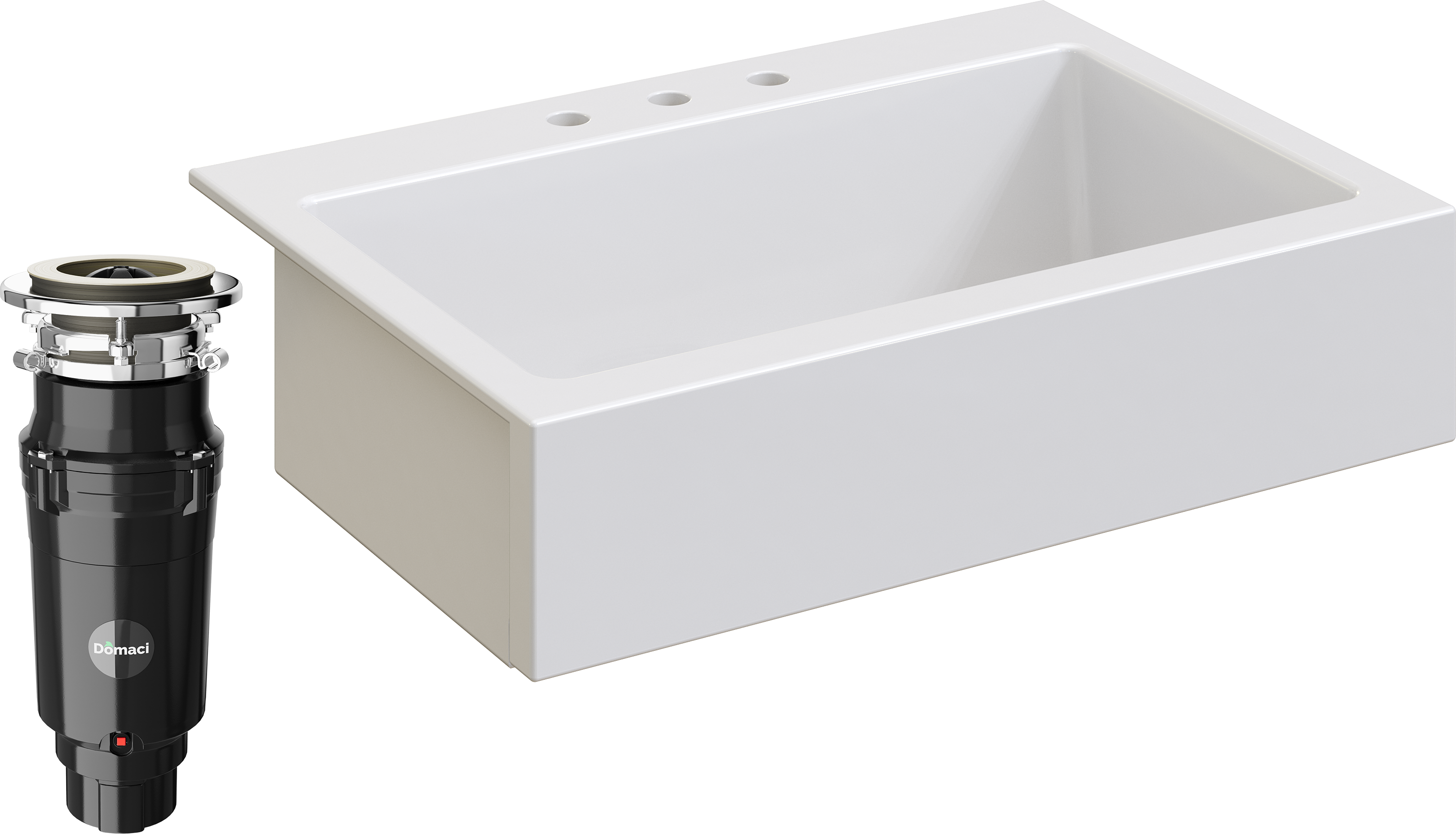 Комплект Мойка кухонная Domaci Сиена 50186-101 с 3 отверстиями, белый глянец + Измельчитель Равенна Vento Max 750