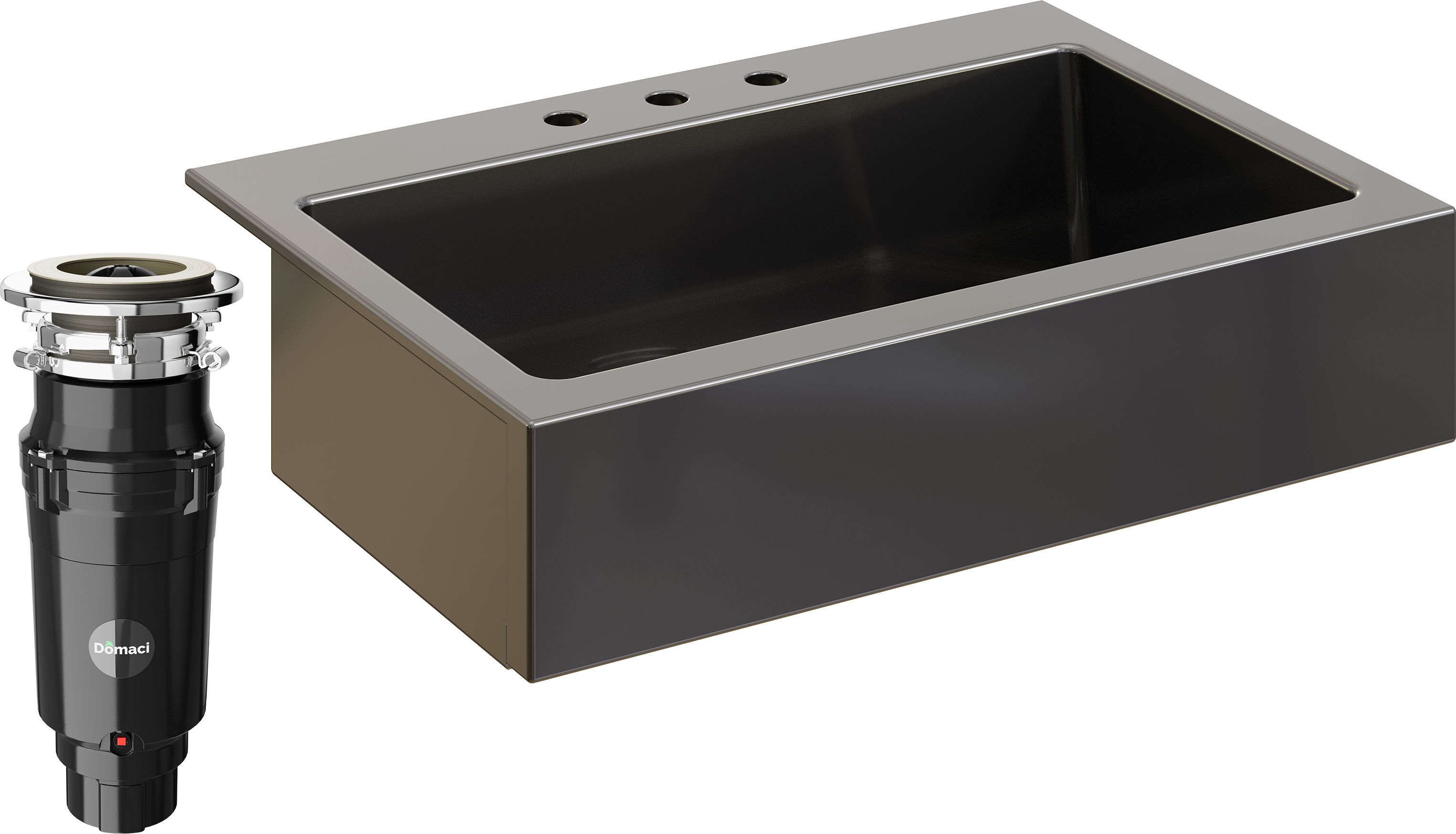 Комплект Мойка кухонная Domaci Сиена 50186-110 с 3 отверстиями, черная матовая + Измельчитель Равенна Vento Max 750