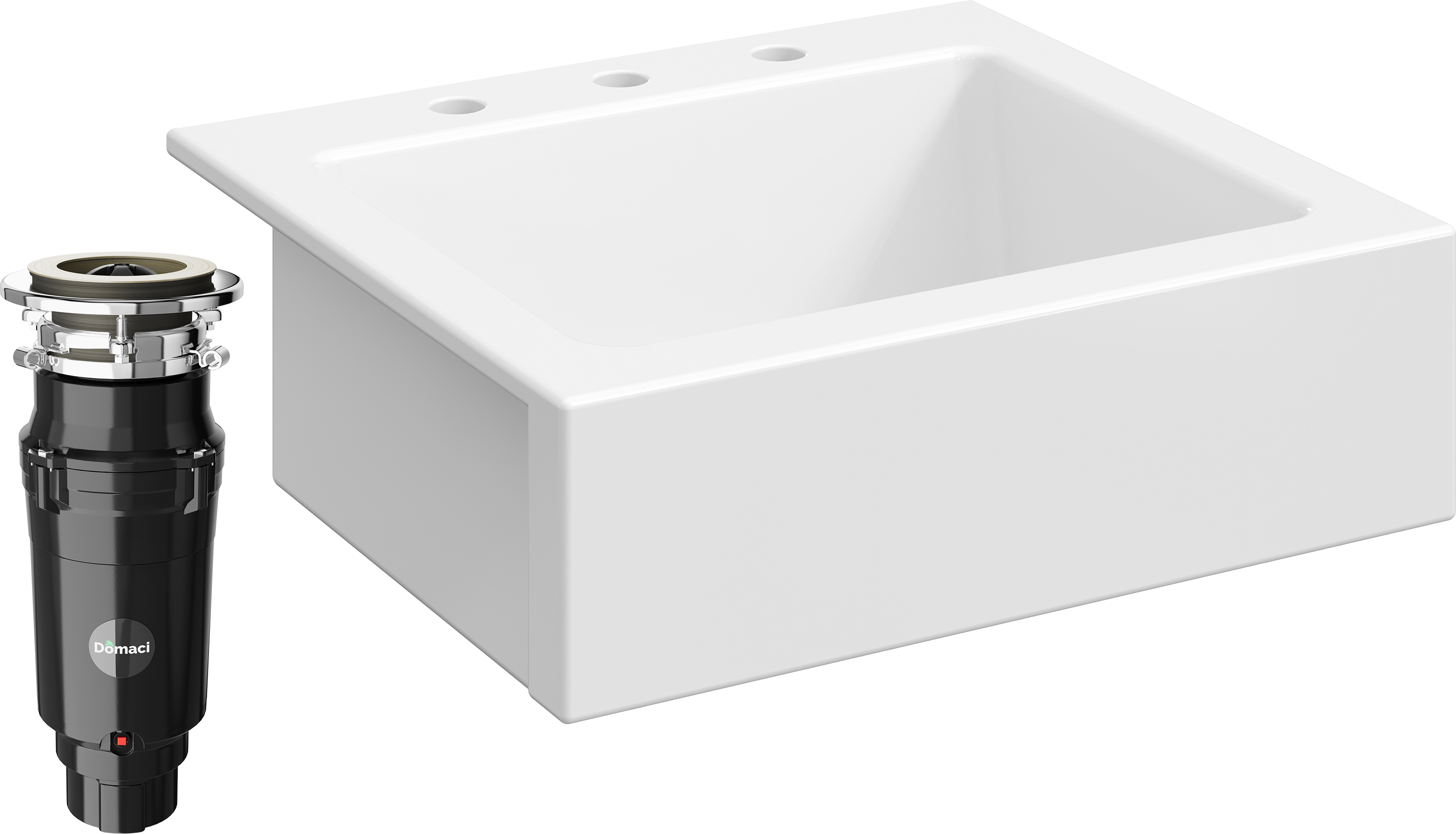 Комплект Мойка Domaci Сиена 50166-101 с 3 отверстиями, белый глянец + Измельчитель Равенна Vento Max 750