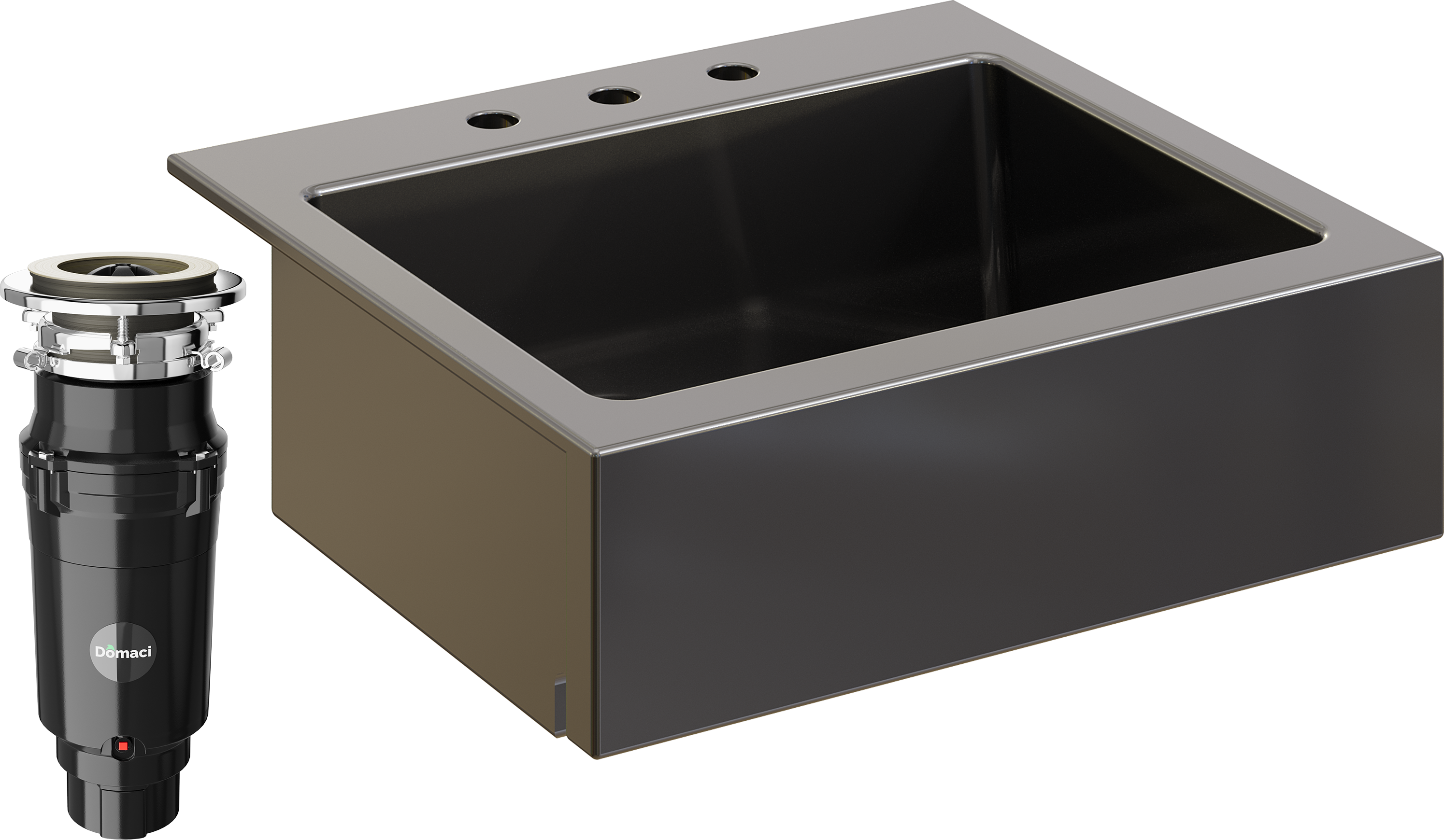 Комплект Мойка кухонная Domaci Сиена 50166-110 с 3 отверстиями, черная матовая + Измельчитель Равенна Vento Max 750
