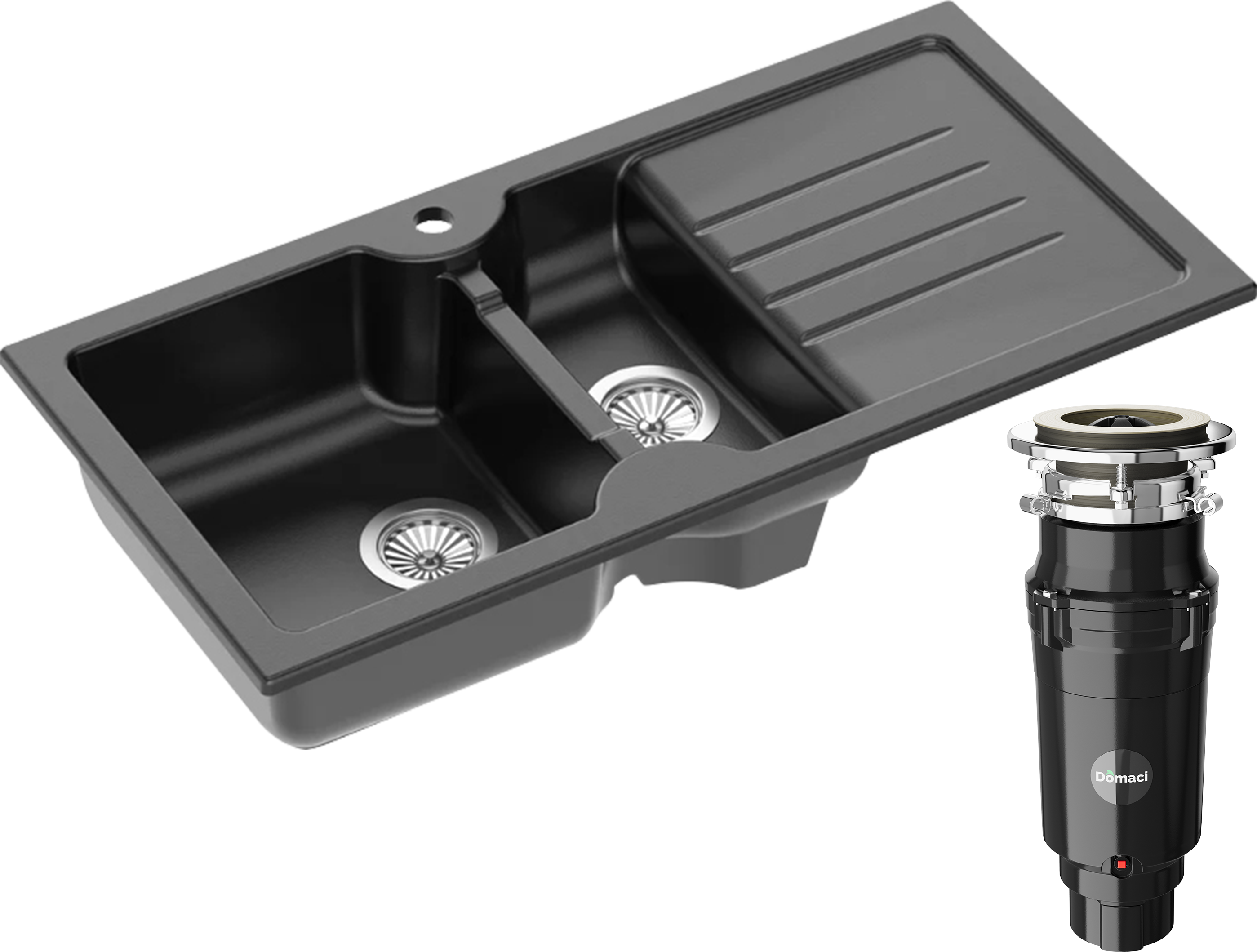 Комплект Мойка Domaci Сиена 54100-110 черная матовая + Измельчитель Равенна Vento Max 750