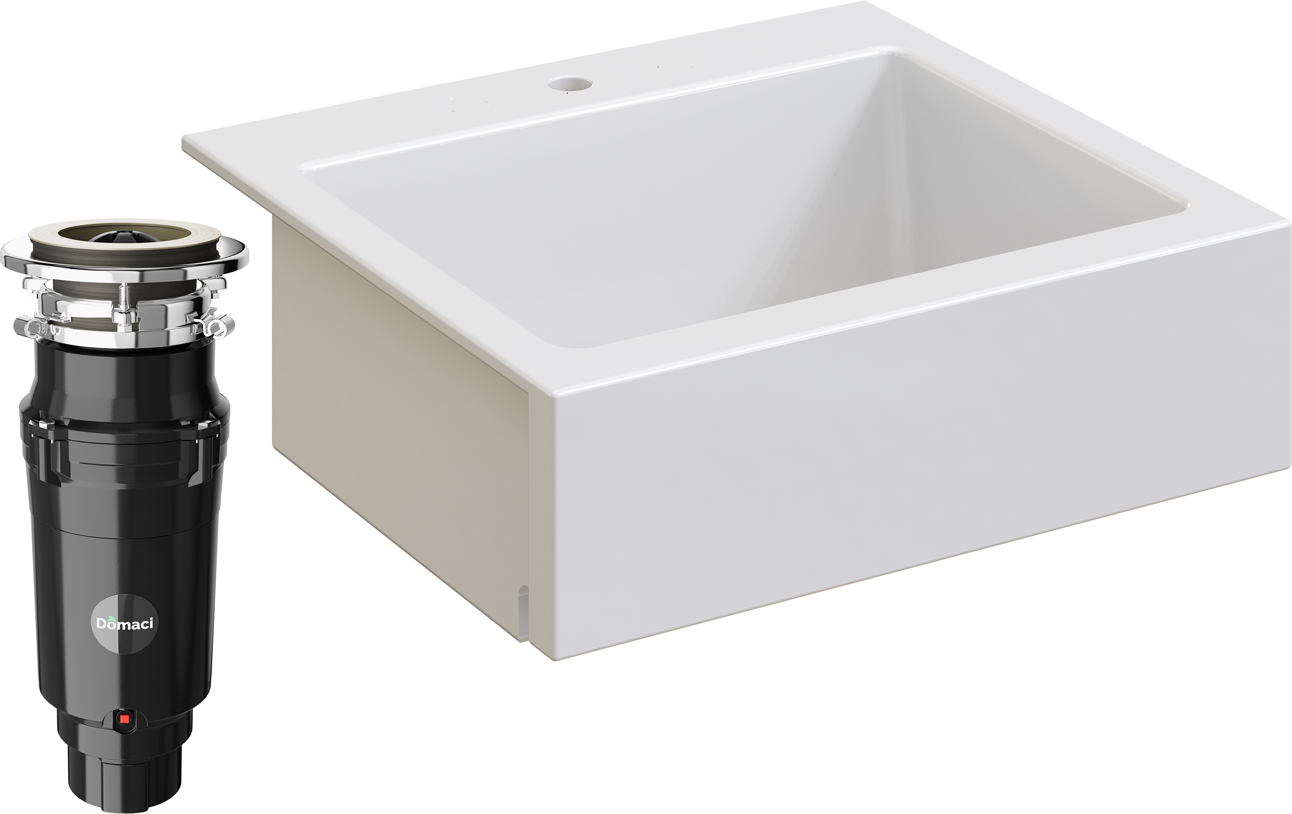 Комплект Мойка Domaci Сиена 50166-101 с 1 отверстием, белый глянец + Измельчитель Равенна Vento Max 750