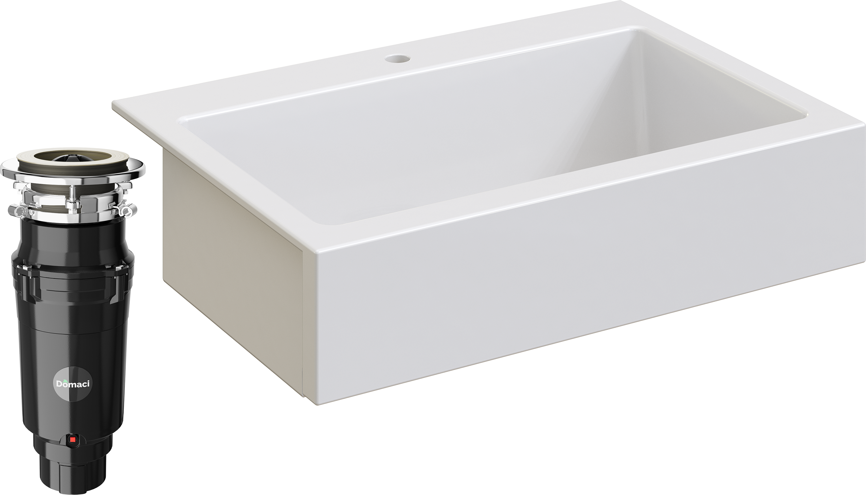 Комплект Мойка кухонная Domaci Сиена 50186-101 с 1 отверстием, белый глянец + Измельчитель Равенна Vento Max 750