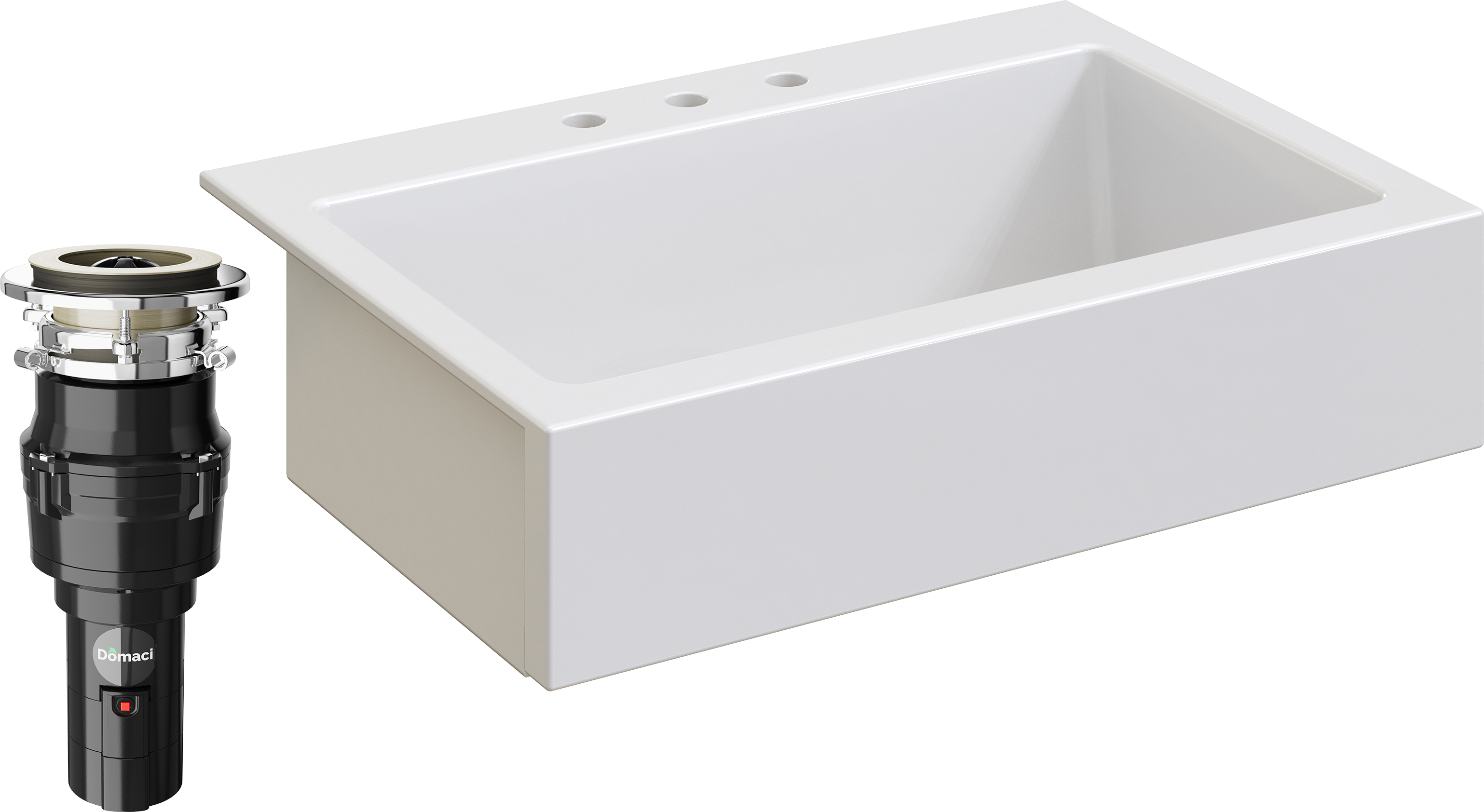 Комплект Мойка кухонная Domaci Сиена 50186-101 с 3 отверстиями, белый глянец + Измельчитель Равенна Vento 375