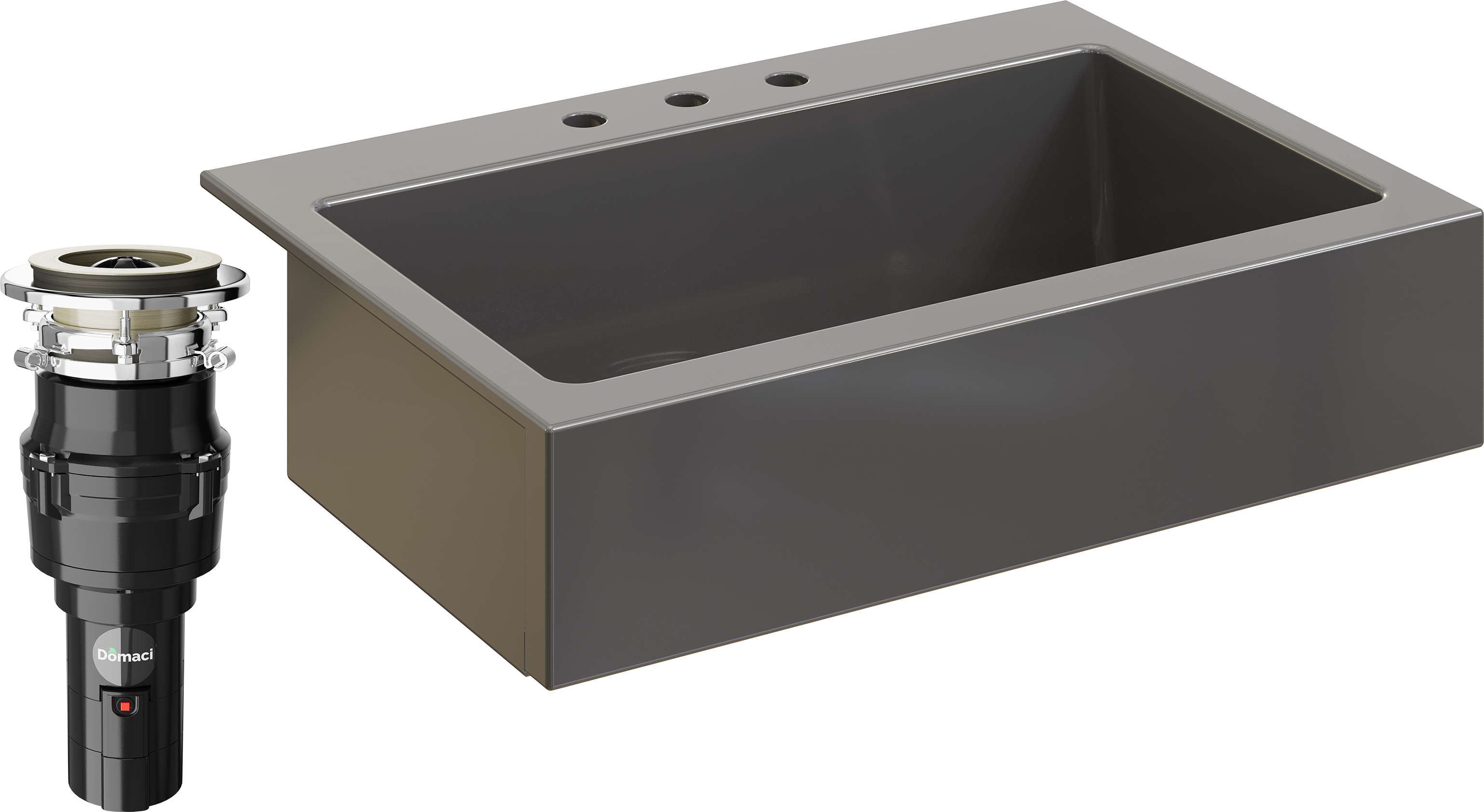 Комплект Мойка кухонная Domaci Сиена 50186-112 с 3 отверстиями, антрацит + Измельчитель Равенна Vento 375