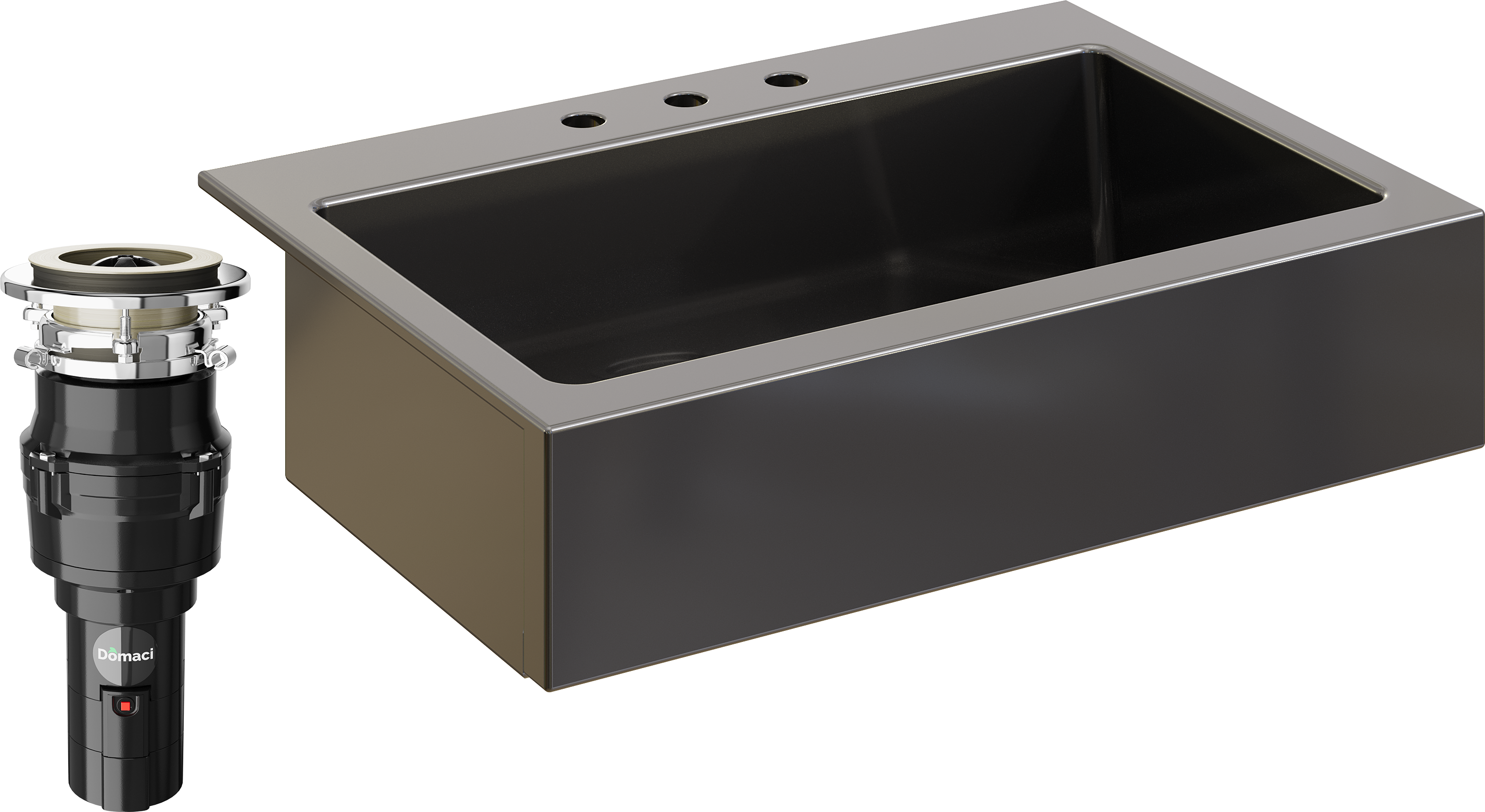 Комплект Мойка кухонная Domaci Сиена 50186-110 с 3 отверстиями, черная матовая + Измельчитель Равенна Vento 375