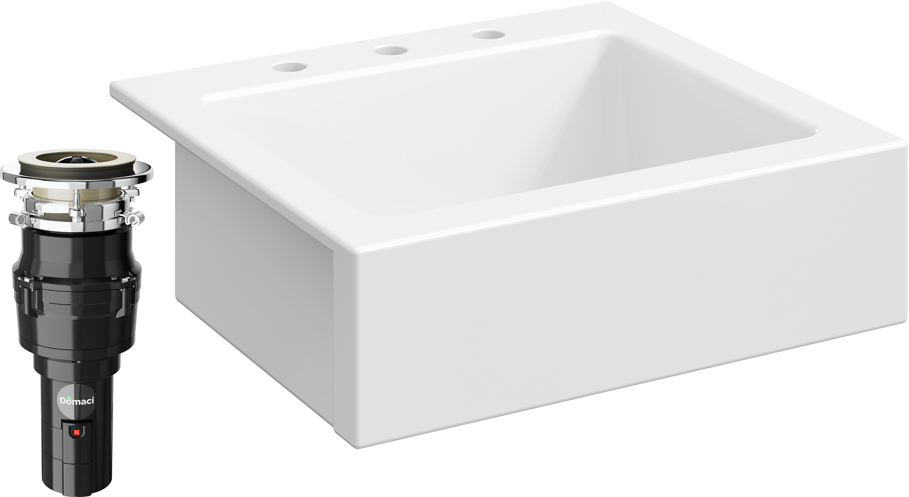 Комплект Мойка Domaci Сиена 50166-101 с 3 отверстиями, белый глянец + Измельчитель Равенна Vento 375