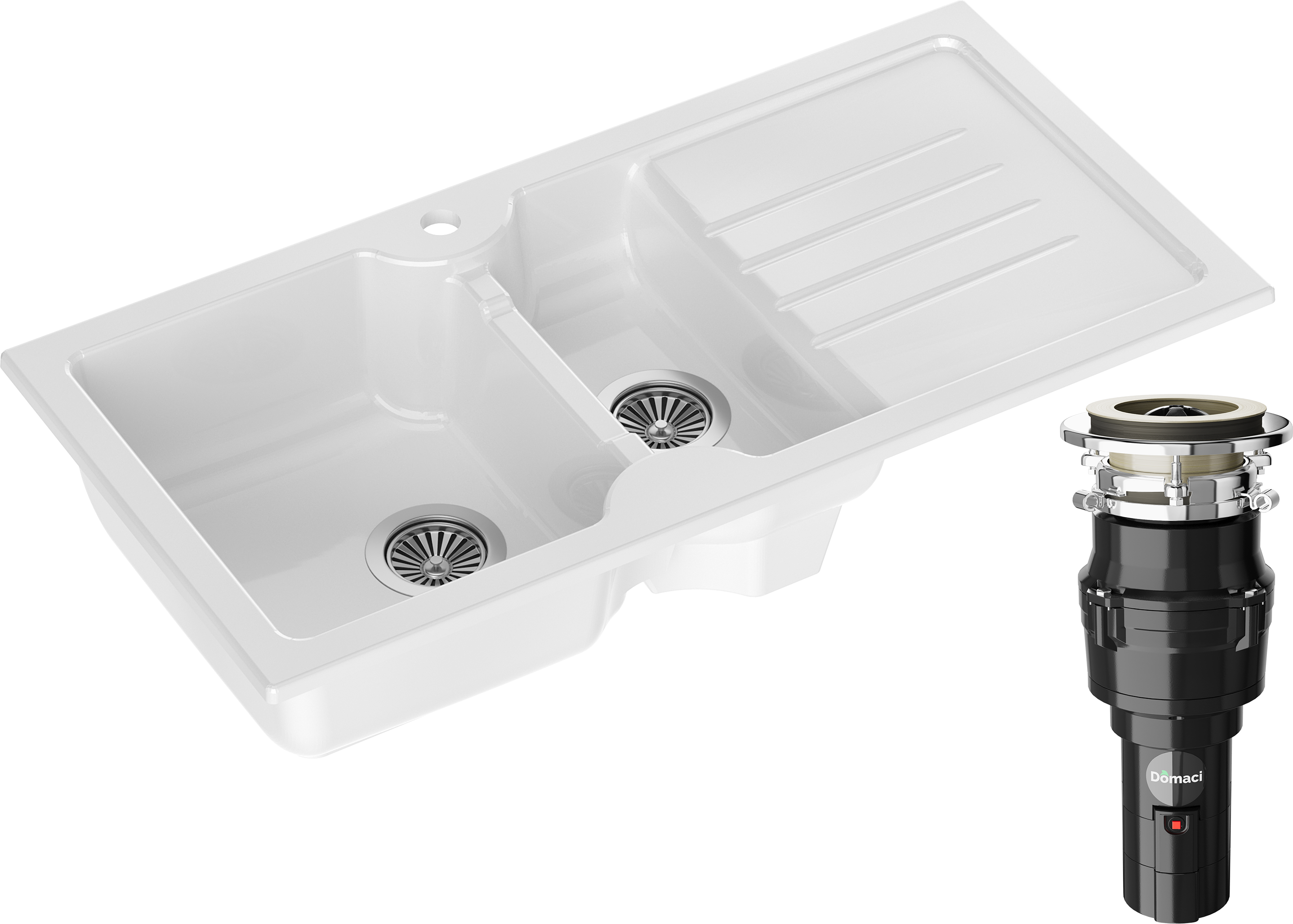 Комплект Мойка Domaci Сиена 54100-101 белый глянец + Измельчитель Равенна Vento 375