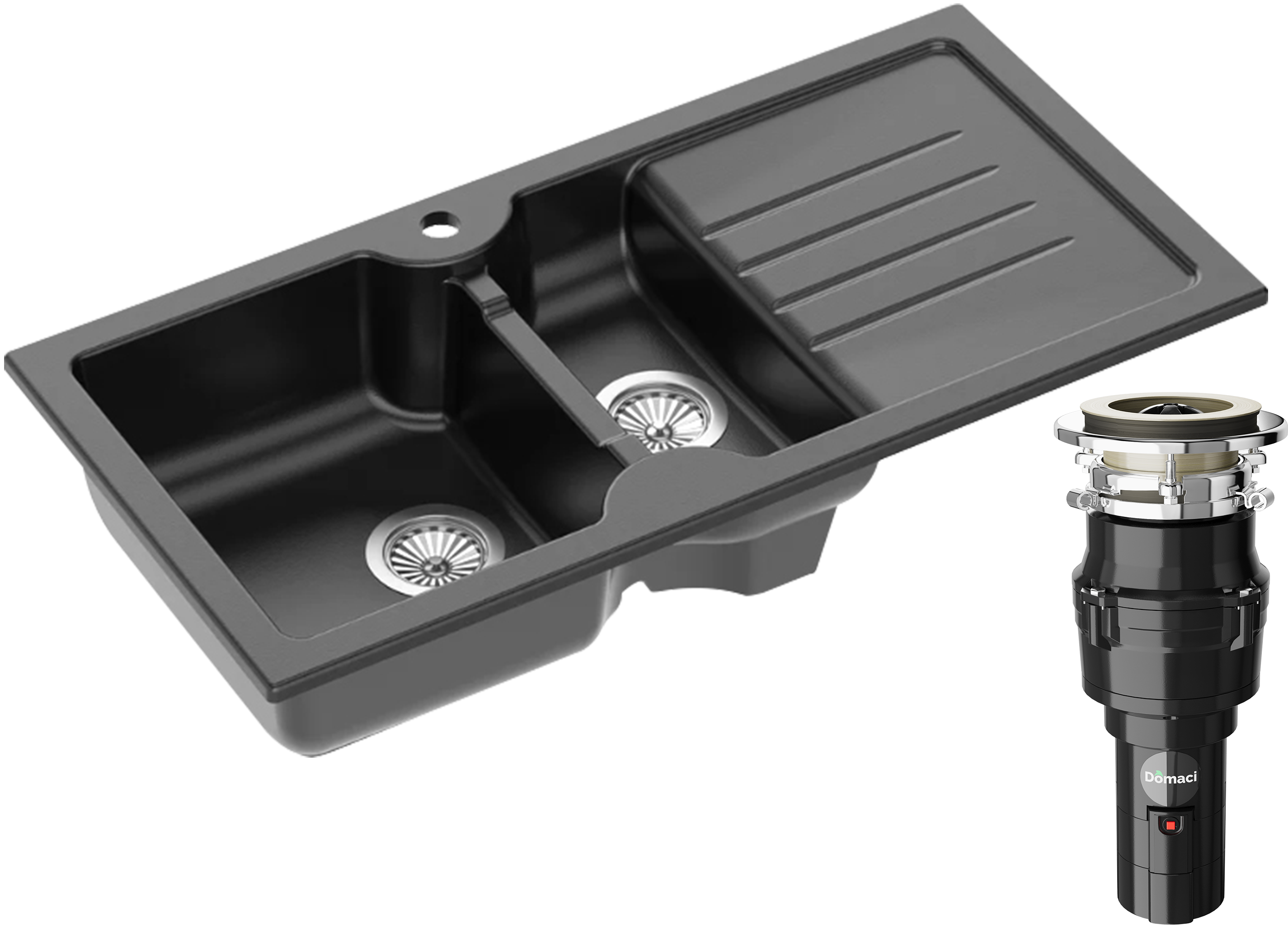 Комплект Мойка Domaci Сиена 54100-110 черная матовая + Измельчитель Равенна Vento 375