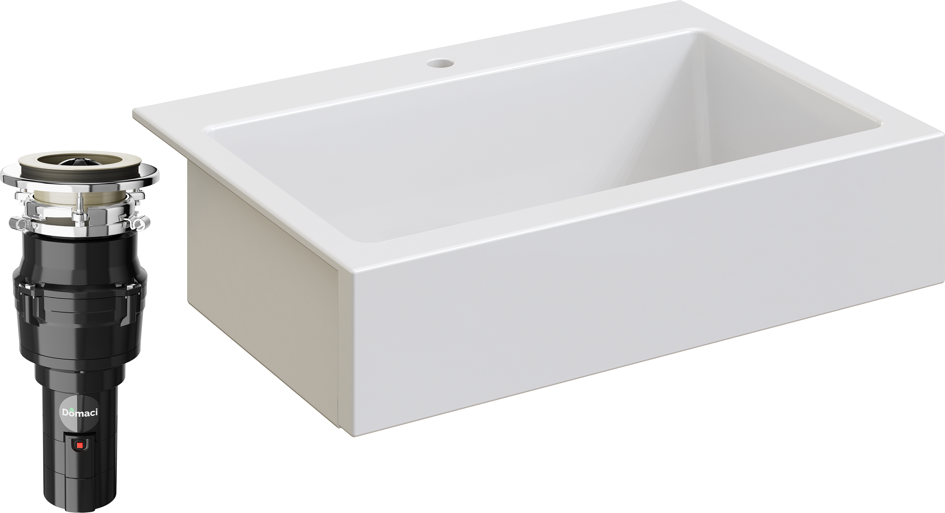 Комплект Мойка кухонная Domaci Сиена 50186-101 с 1 отверстием, белый глянец + Измельчитель Равенна Vento 375