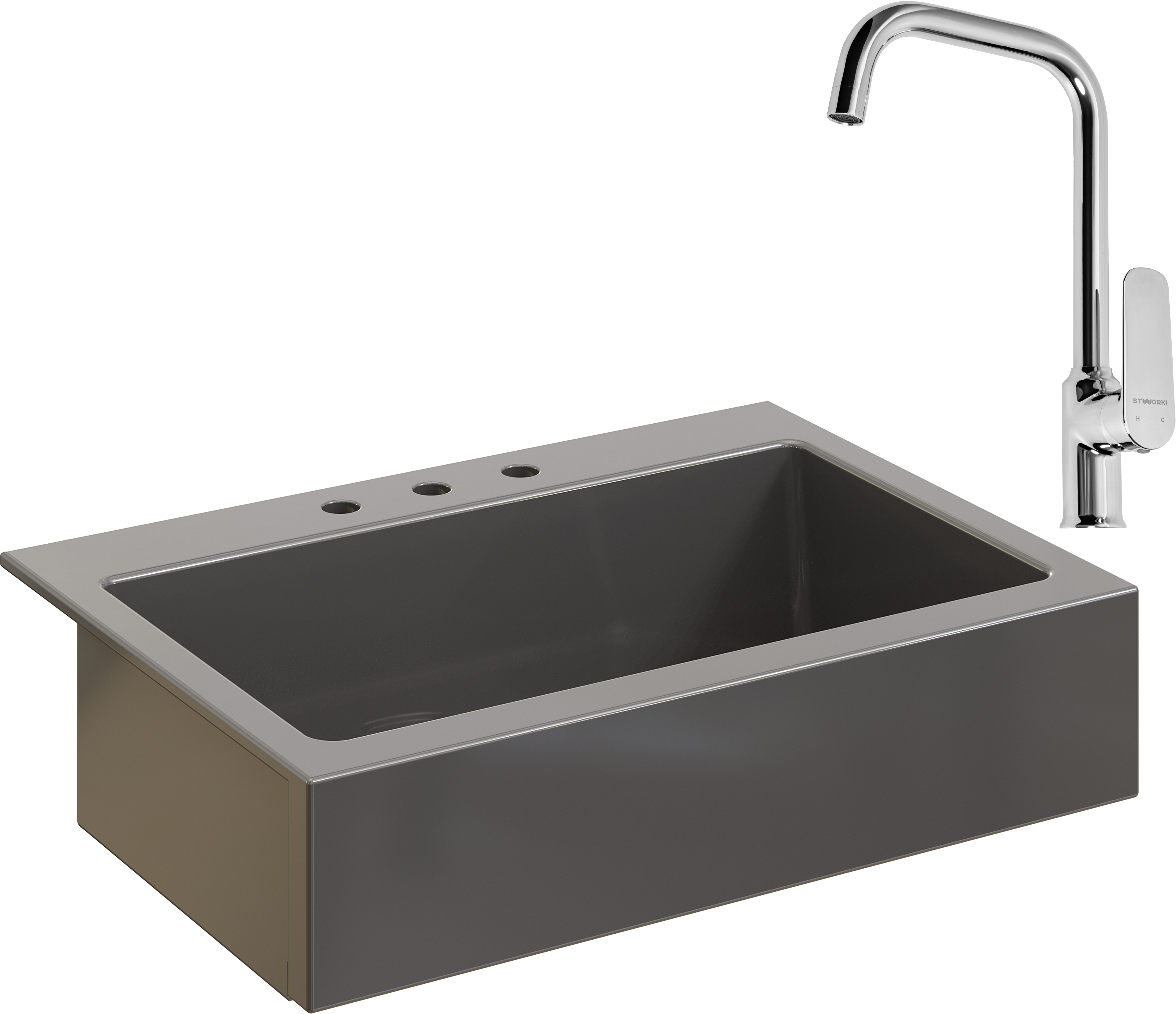 Комплект Мойка Domaci Сиена 50186-112 с 3 отверстиями, антрацит + Смеситель STWORKI WFD04005GA