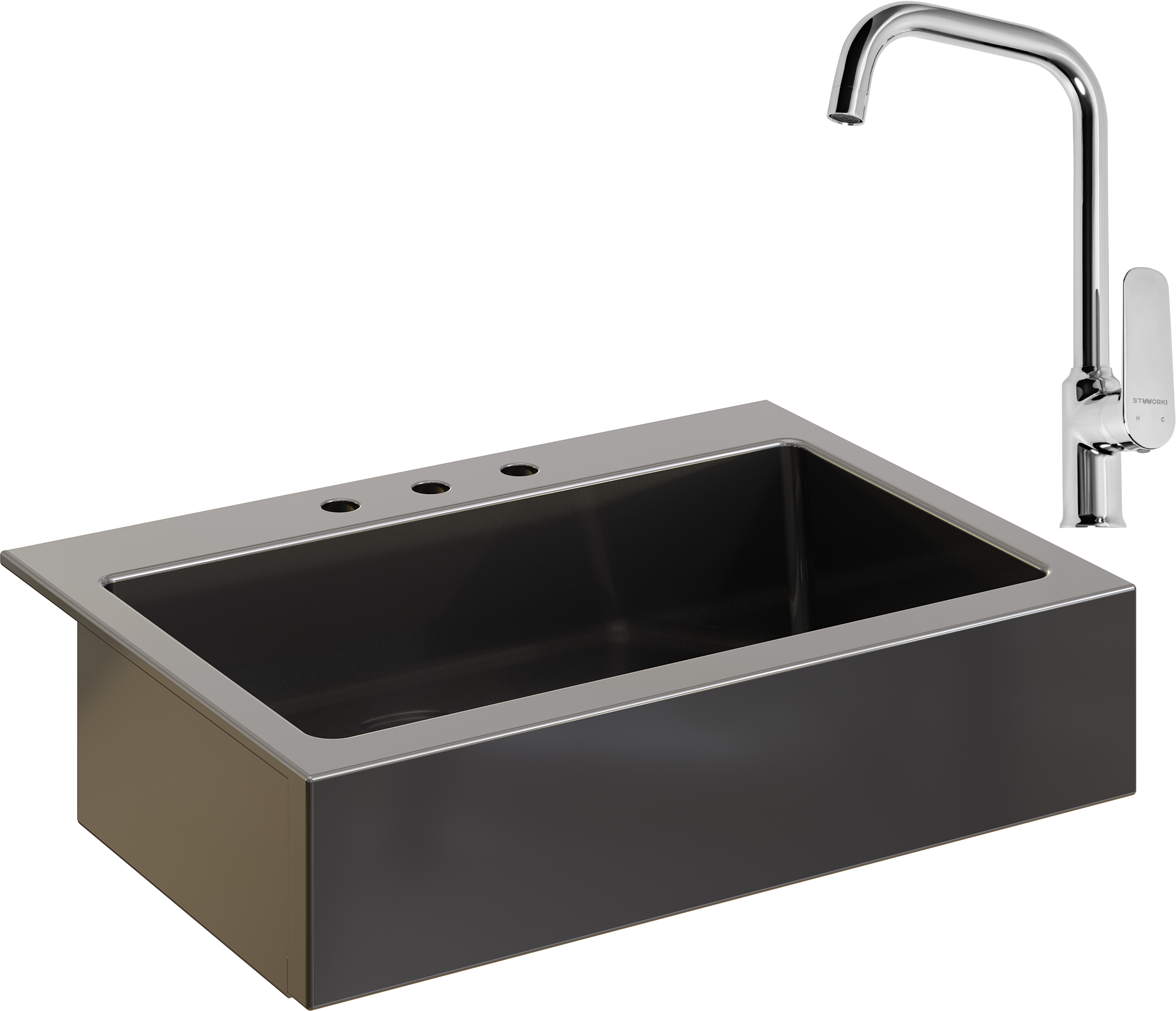 Комплект Мойка кухонная Domaci Сиена 50186-110 с 3 отверстиями, черная матовая + Смеситель STWORKI WFD04005GA