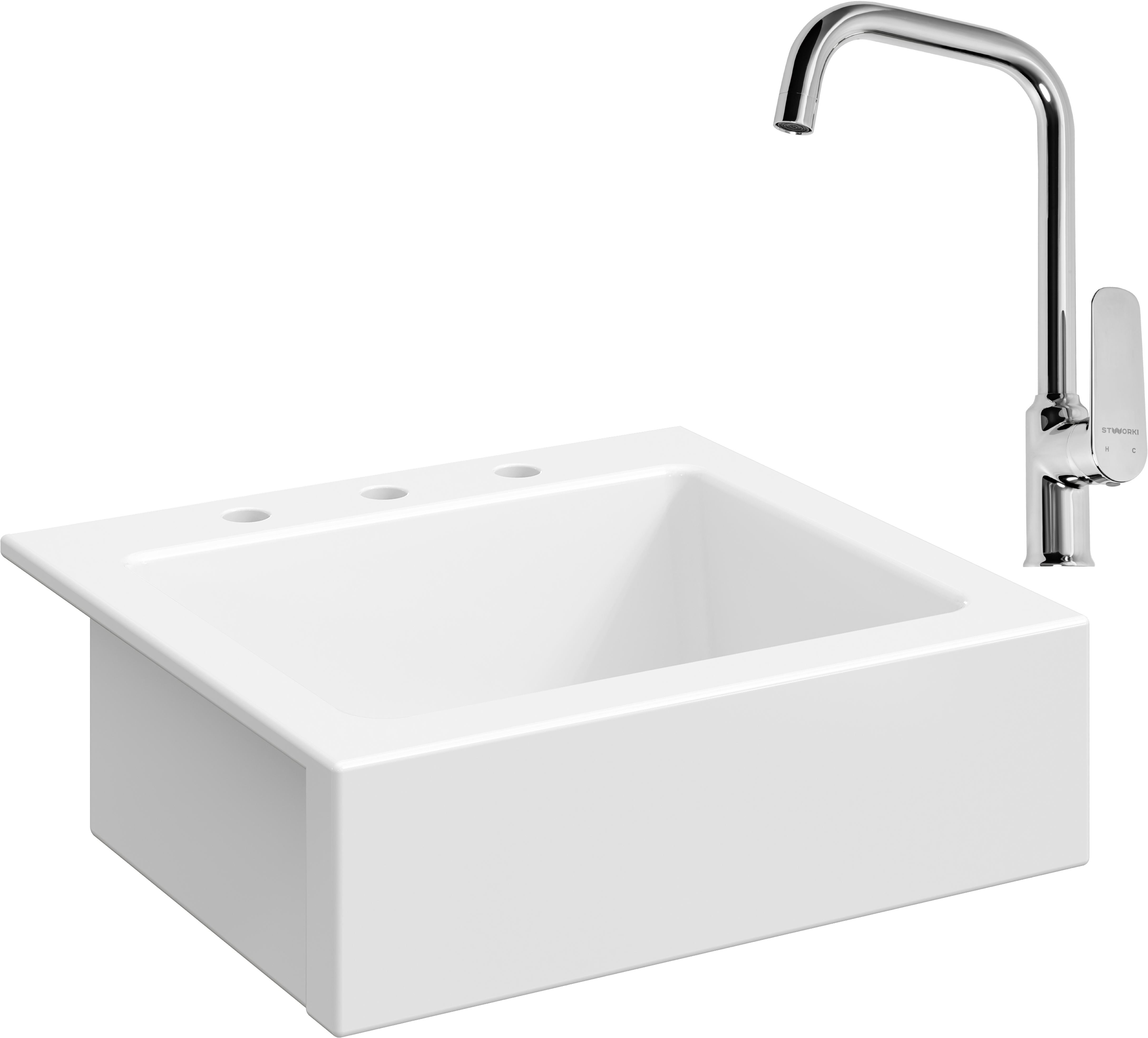 Комплект Мойка Domaci Сиена 50166-101 с 3 отверстиями, белый глянец + Смеситель STWORKI WFD04005GA