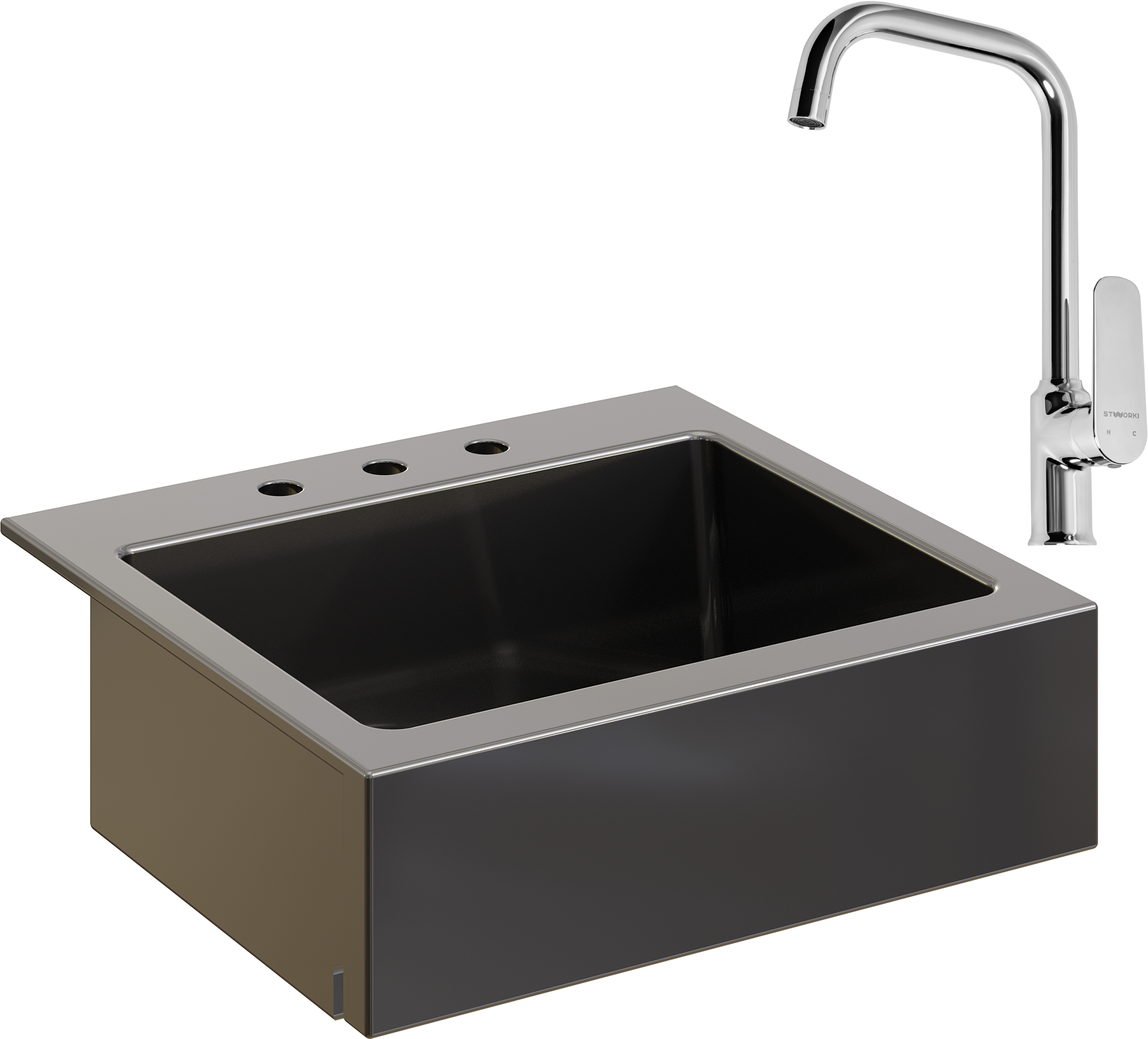 Комплект Мойка кухонная Domaci Сиена 50166-110 с 3 отверстиями, черная матовая + Смеситель STWORKI WFD04005GA