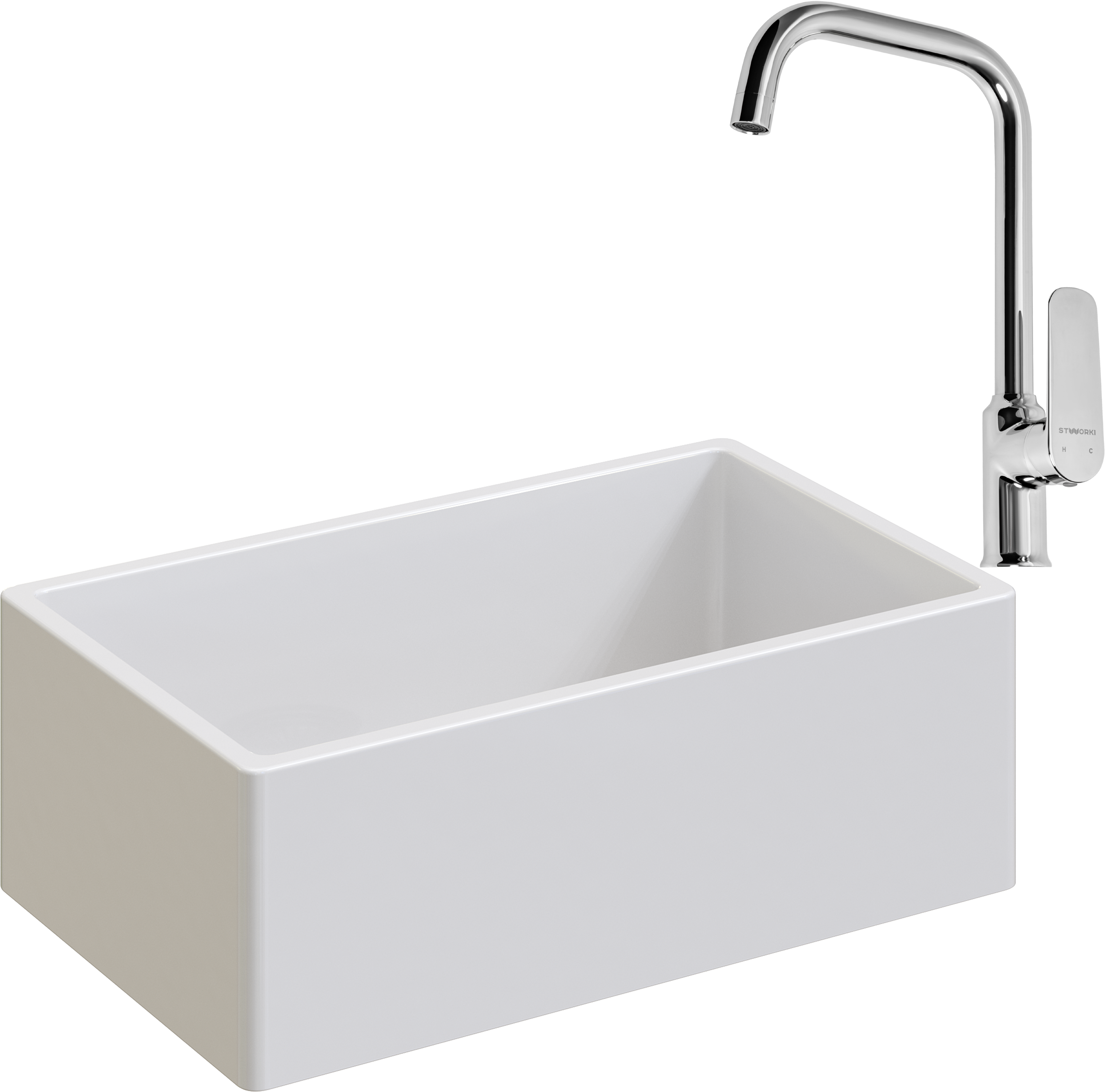 Комплект Мойка Domaci Сиена 50276-101 белый глянец + Смеситель STWORKI