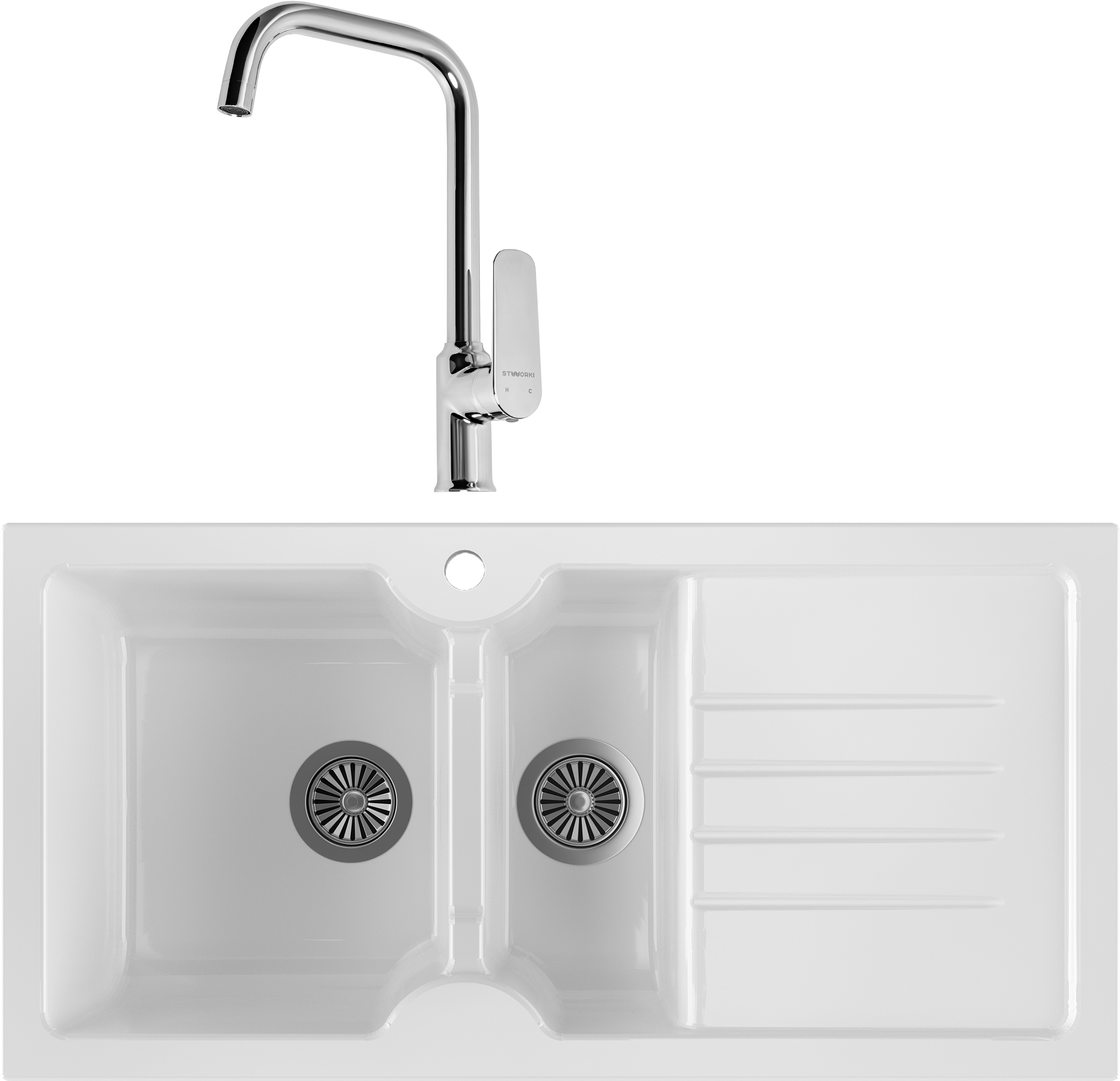 Комплект Мойка Domaci Сиена 54100-101 белый глянец + Смеситель STWORKI WFD04005GA