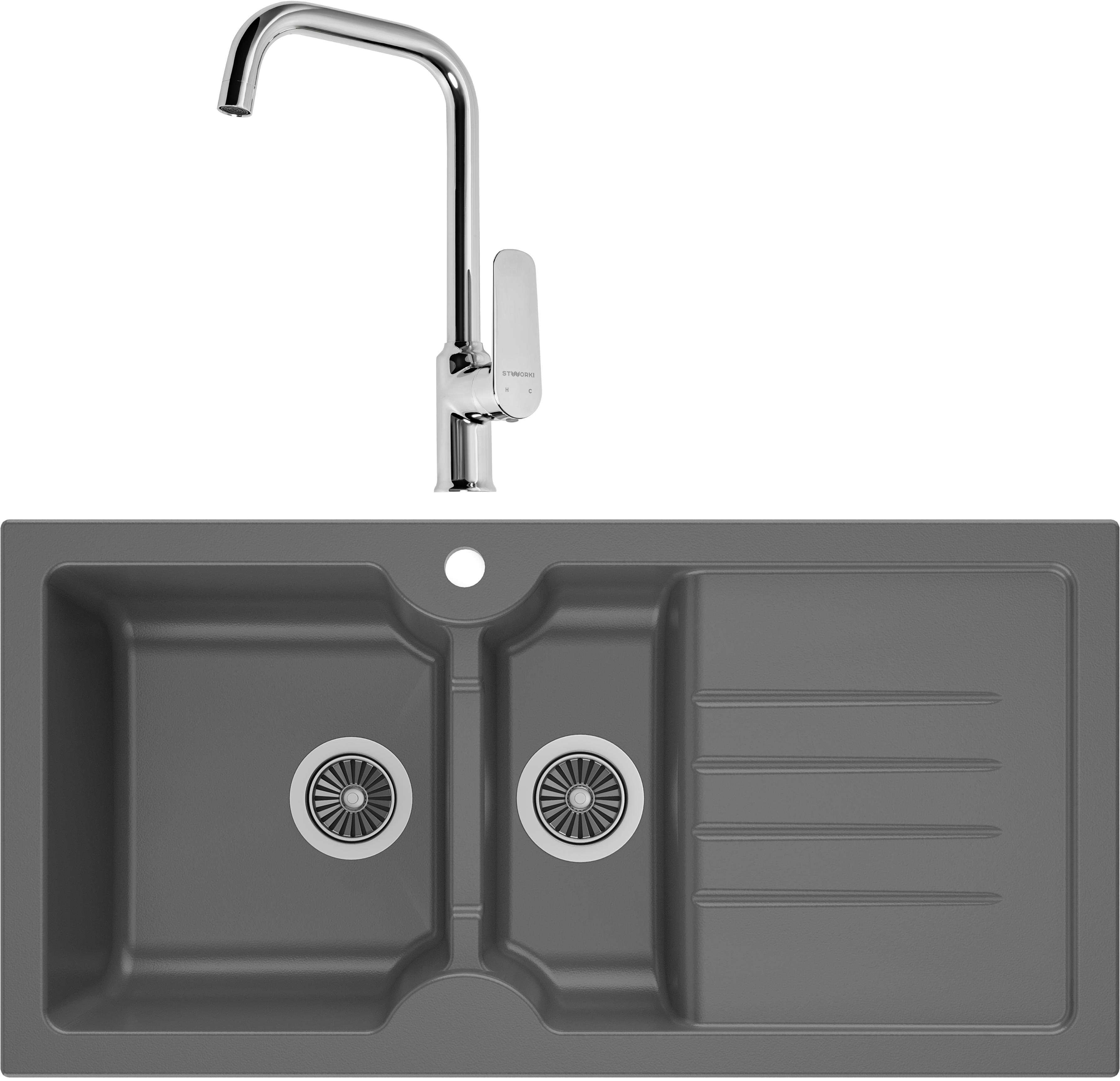 Комплект Мойка Domaci Сиена 54100-112 антрацит + Смеситель STWORKI WFD04005GA
