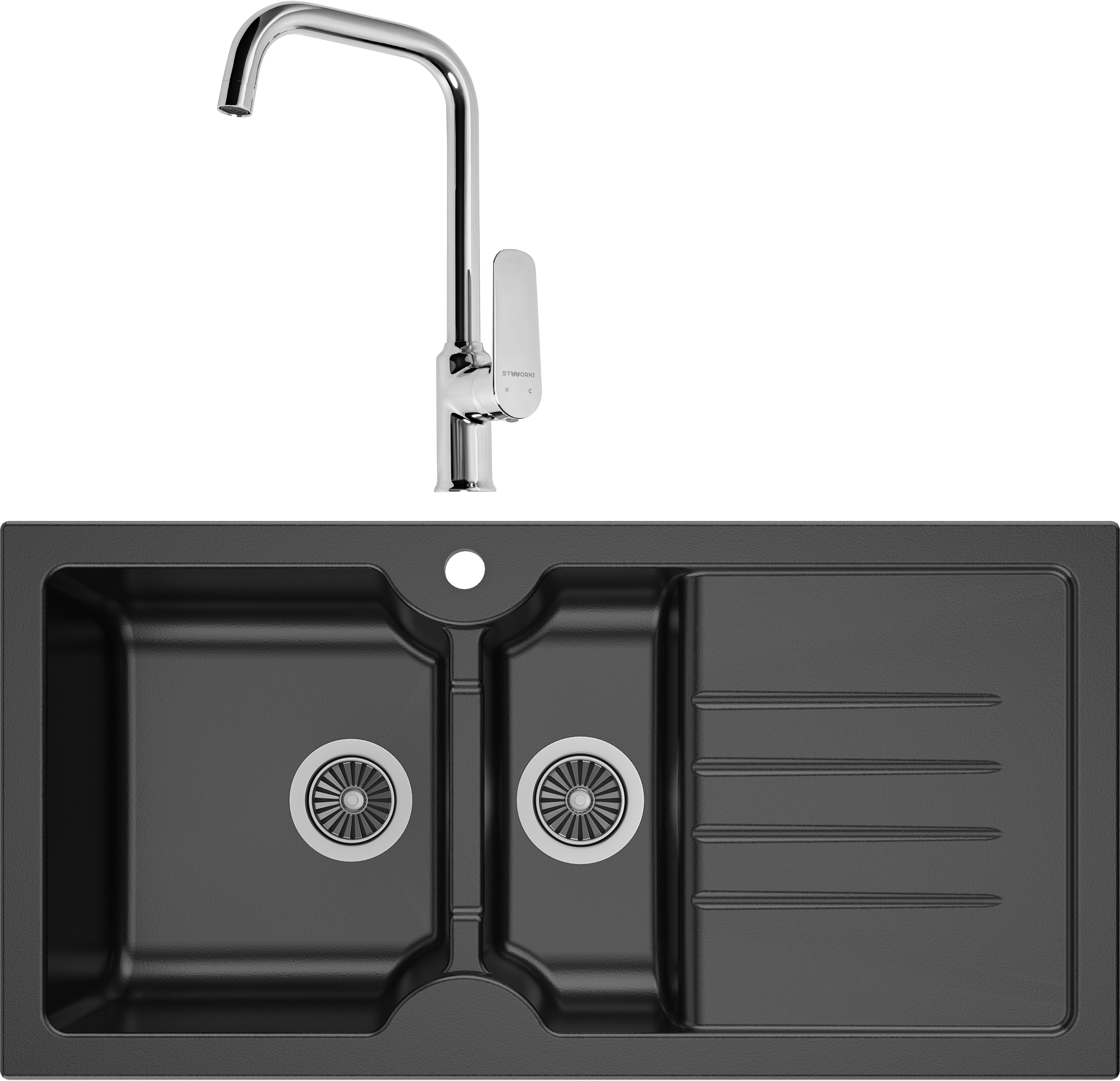 Комплект Мойка Domaci Сиена 54100-110 черная матовая + Смеситель STWORKI WFD04005GA