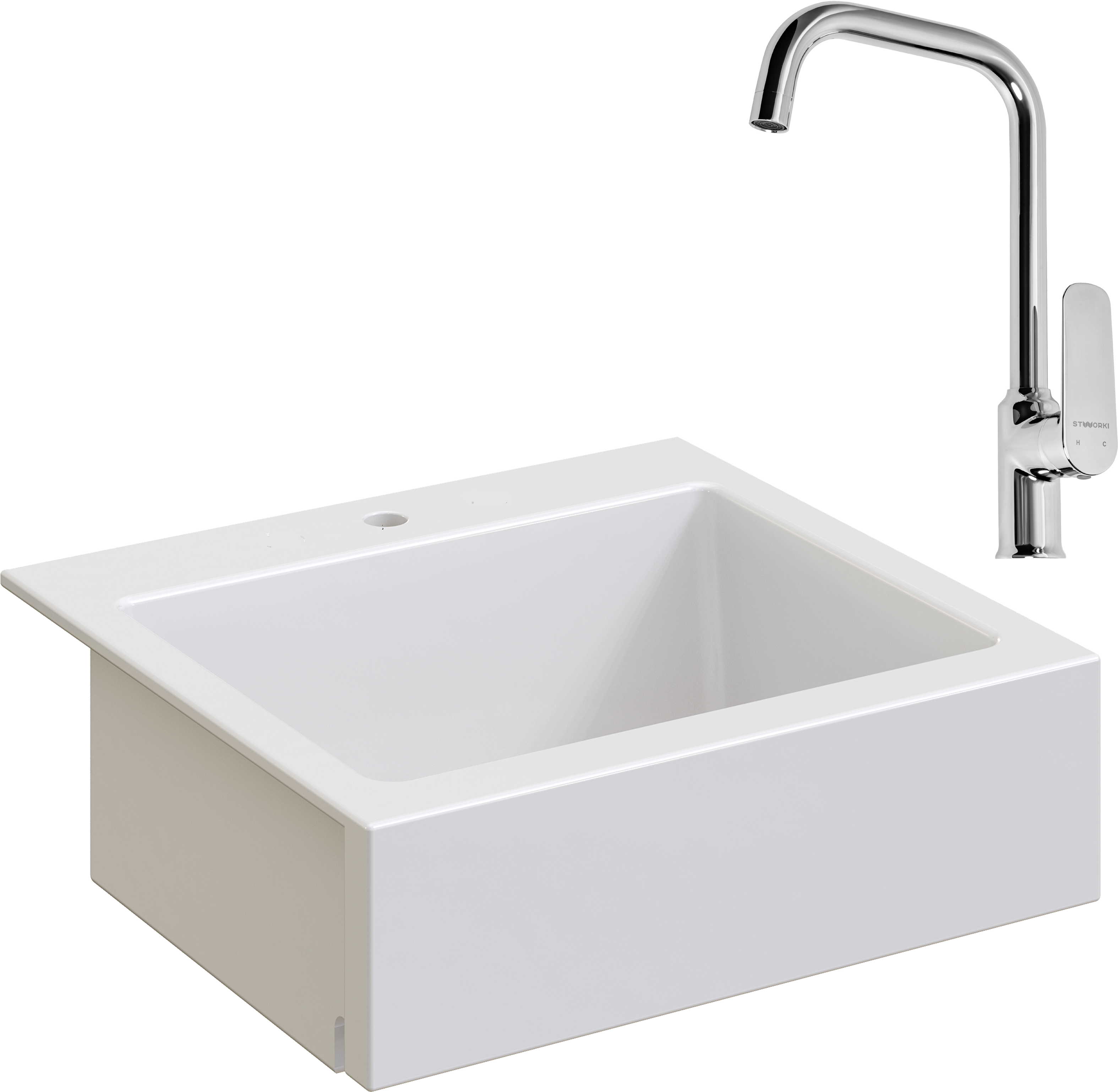 Комплект Мойка Domaci Сиена 50166-101 с 1 отверстием, белый глянец + Смеситель STWORKI WFD04005GA