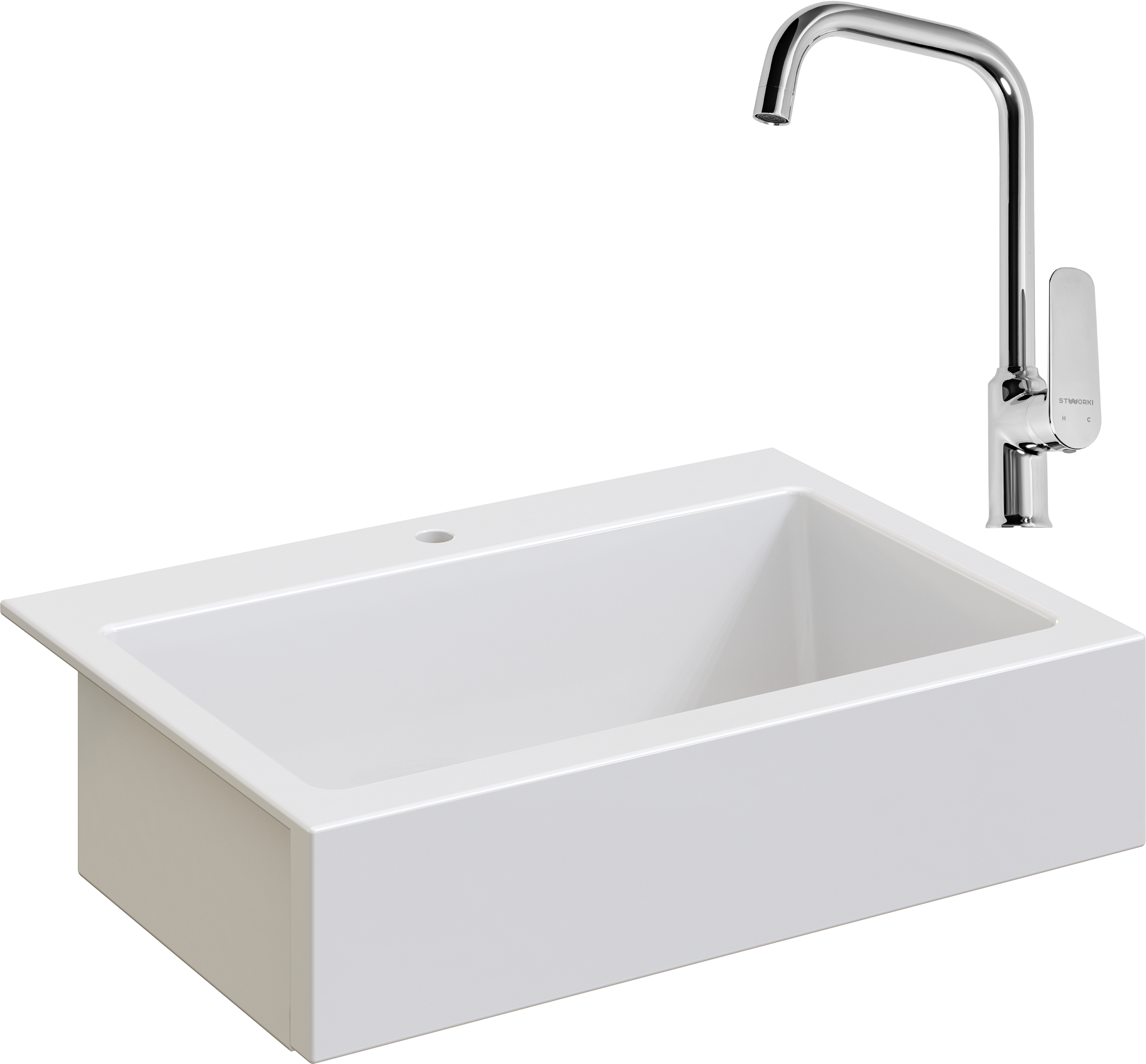Комплект Мойка Domaci Сиена 50186-101 с 1 отверстием, белый глянец + Смеситель STWORKI
