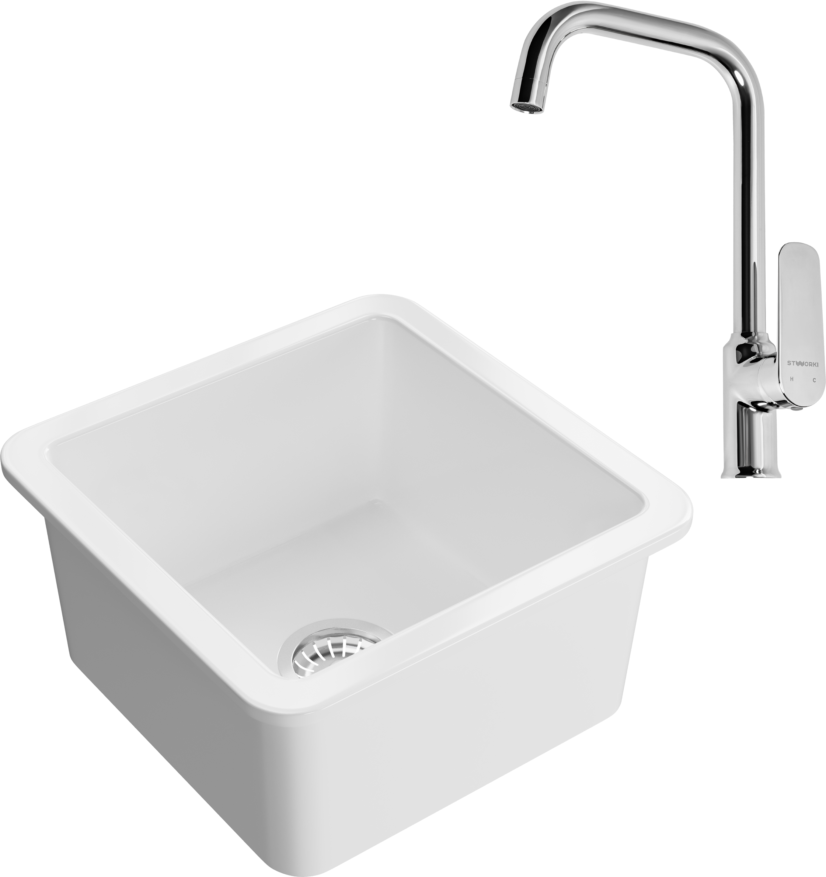 Комплект Мойка Domaci Сиена 50345-101 белый глянец + Смеситель STWORKI WFD04005GA